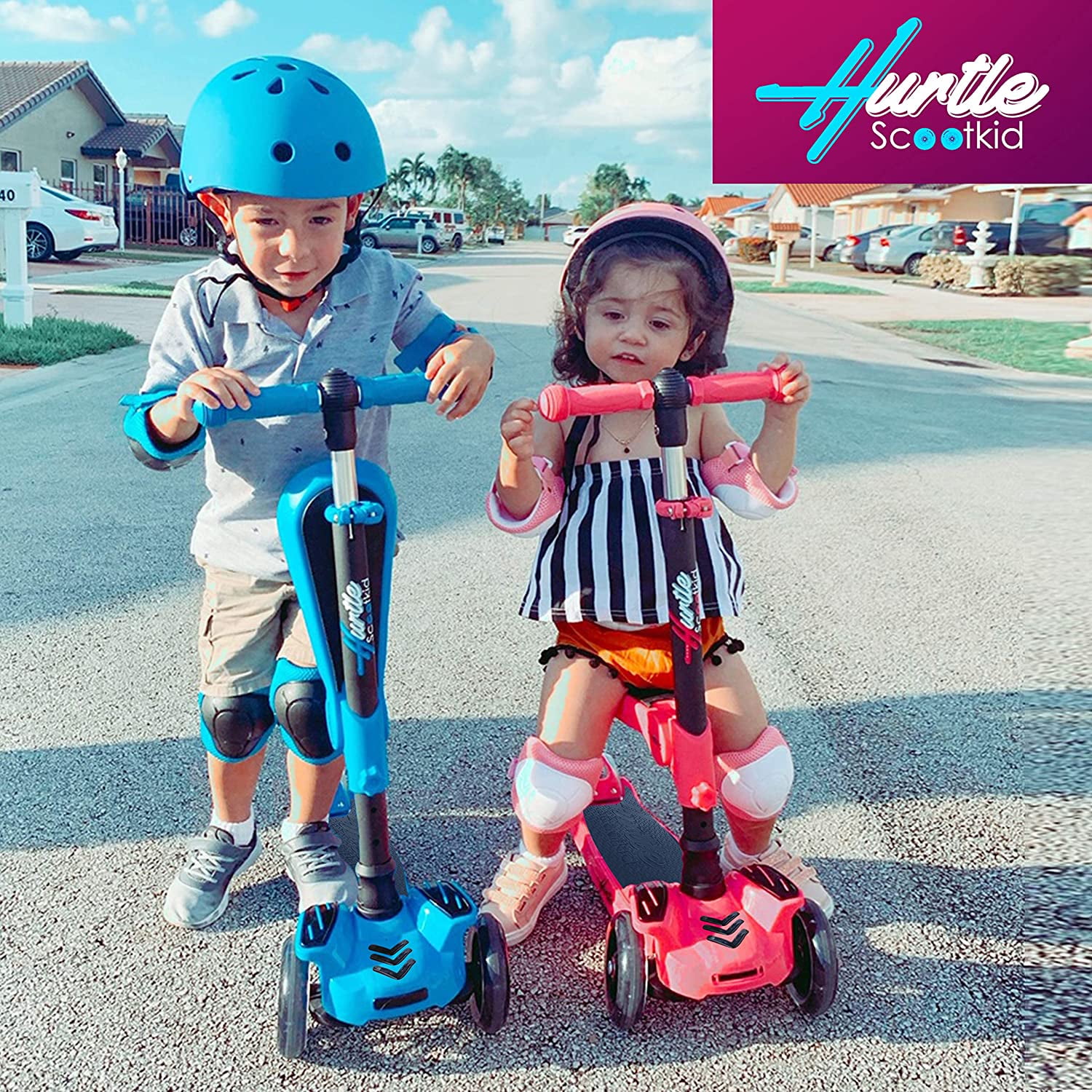 Hurtle 3-Wheeled Scooter for Kids - Wheel LED Lights, Adjustable Lean-to-Steer Handlebar, and Foldable Seat - Sit or Stand Ride with Brake for Boys and Girls Ages 1-14 Years Old (HURFS66) Pink - Image 6