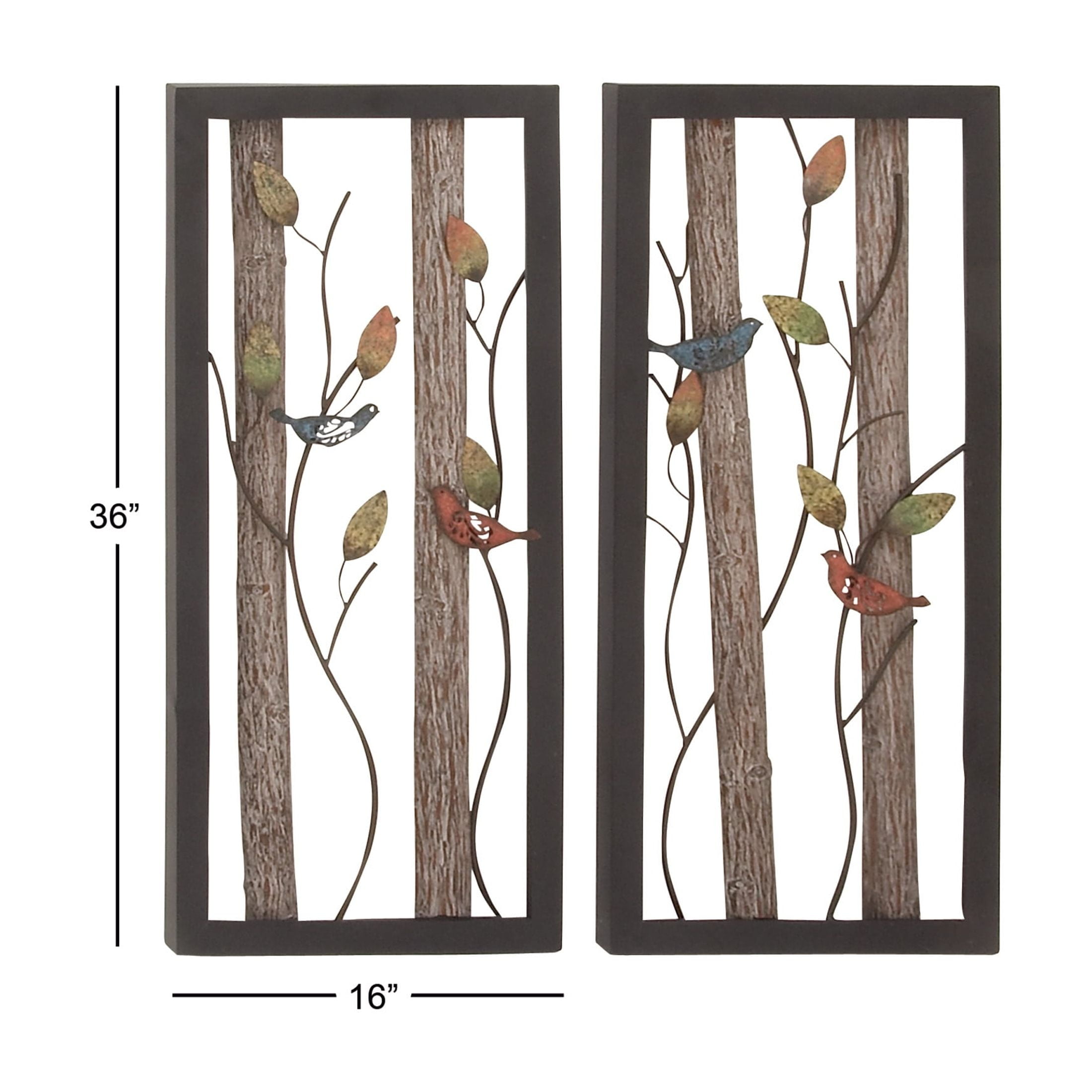 DecMode Black Metal Bird Wall Decor with Tree Branches and Colorful Leaves (2 Count) - Image 4