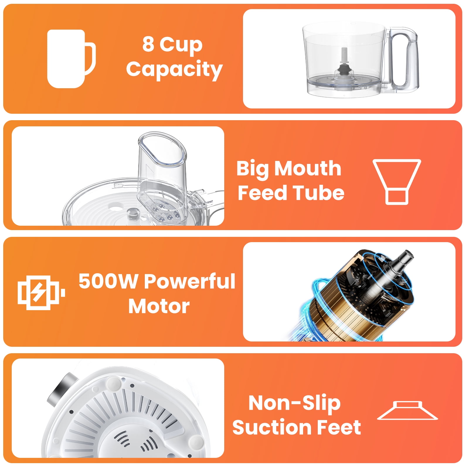 VAVSEA 8 Cup Food Processor and Vegetable Chopper for Dicing, Slicing, Shredding, and Mincing, New Food Chopper for Vegetables, Meat, Grains, Nuts - Image 4