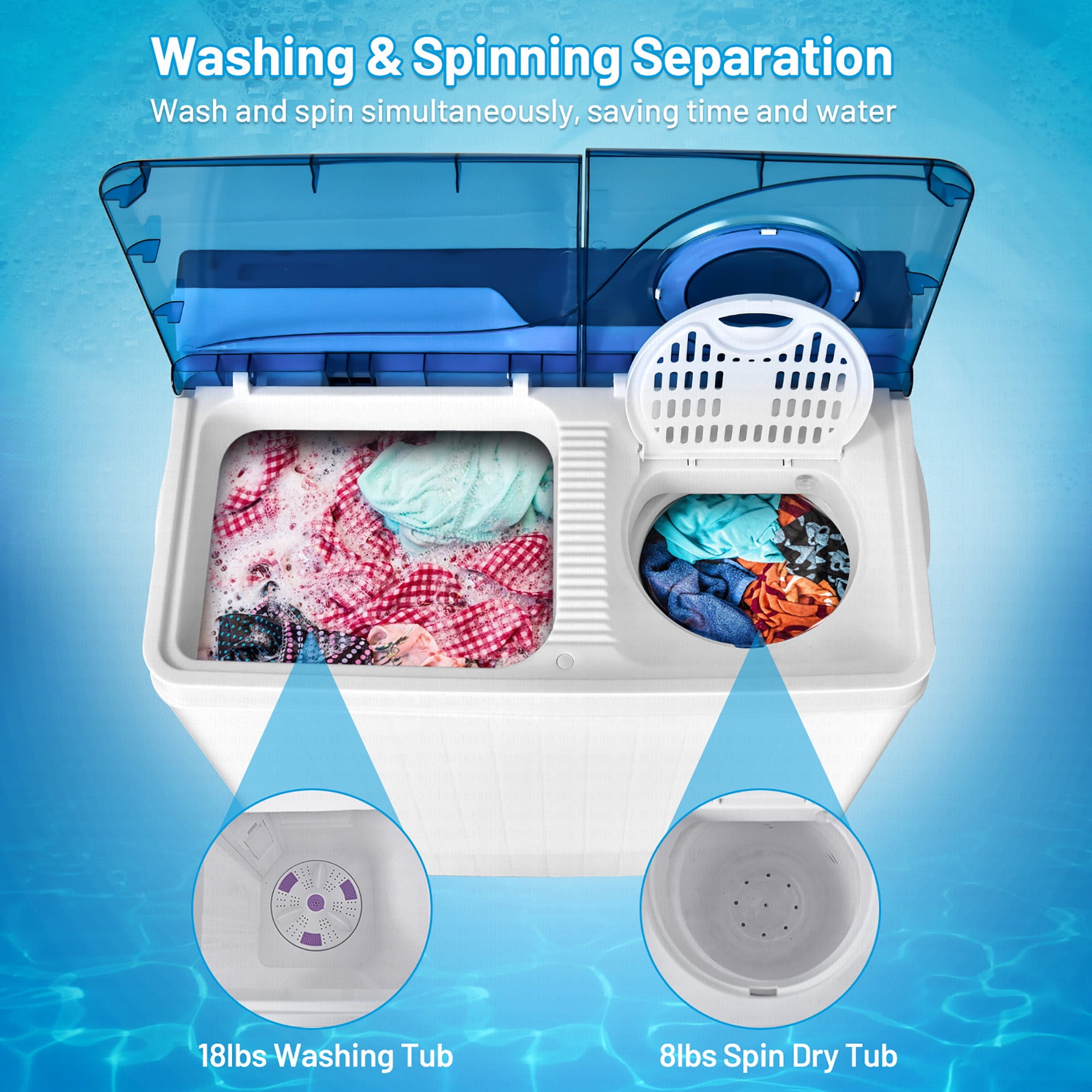 Costway 26lbs Portable Semi-automatic Washing Machine W/Built-in Drain Pump Blue - Image 4
