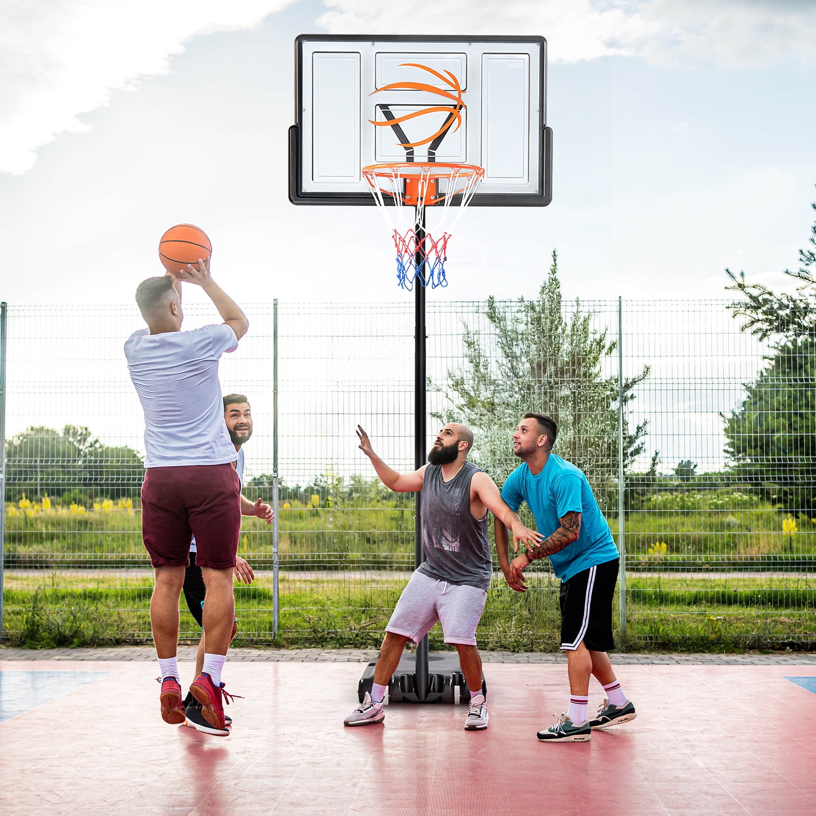 Ktaxon 44inch Portable Basketball Hoop Outdoor, Basketball Goal System 4.4-10ft Height Adjustable, Shatterproof Backboard,Gray Orange - Image 8