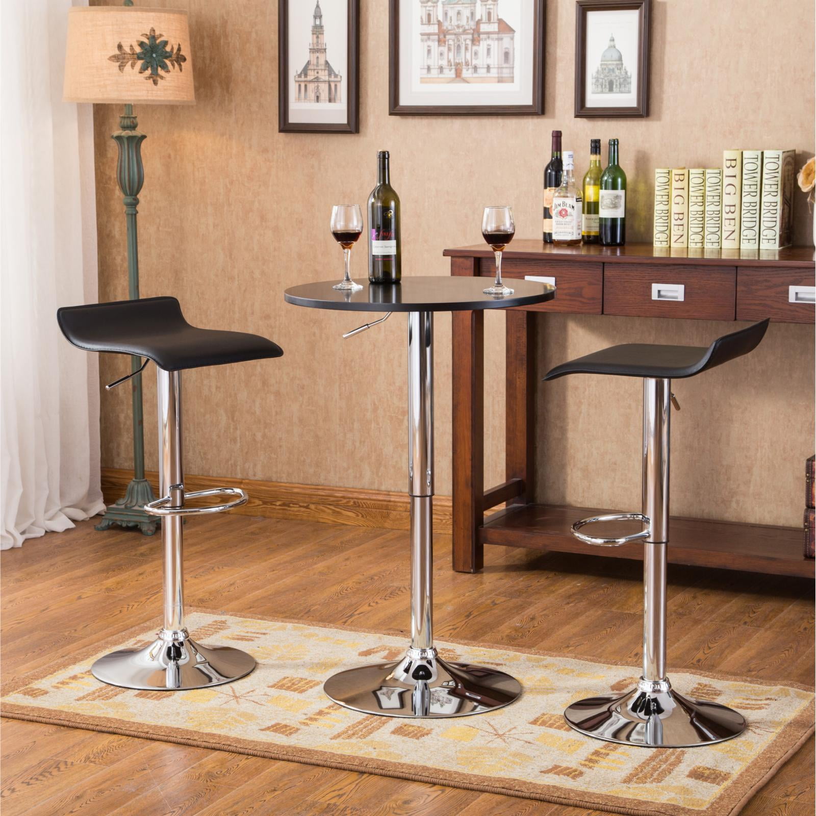 Roundhill Furniture Baxton White Adjustable Height Wood and Chrome Metal Bar Table and 2 Chrome Air Lift Adjustable Swivel Stools Set - Image 8