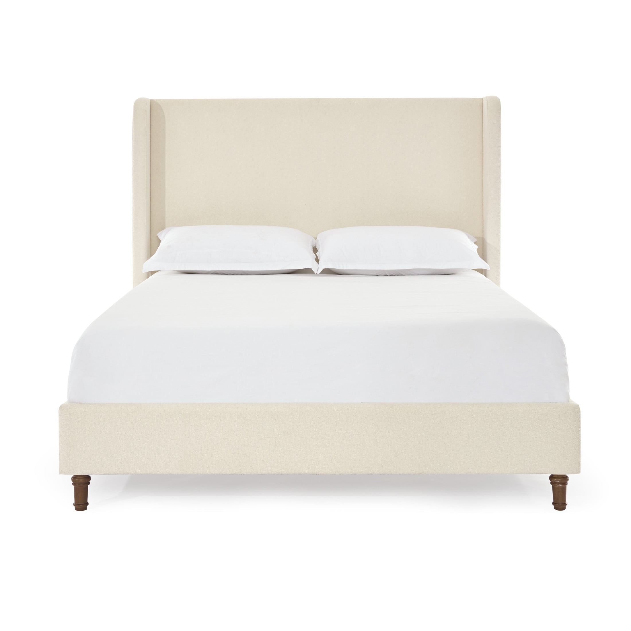 Noble House Harper Indoor Upholstered Metal Tall Headboard Queen Bed, Beige Boucle - Image 9