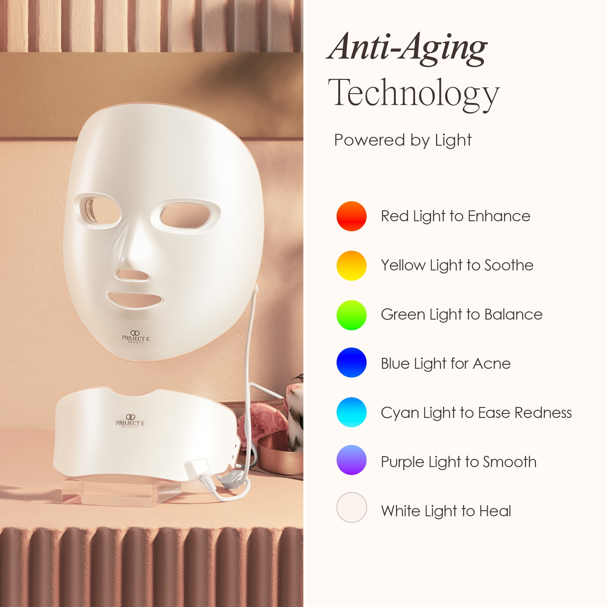Project E Beauty Wireless 7 Color LED Mask Neck Photon Light Skin Rejuvenation Therapy Facial Skin Care Mask - Image 8