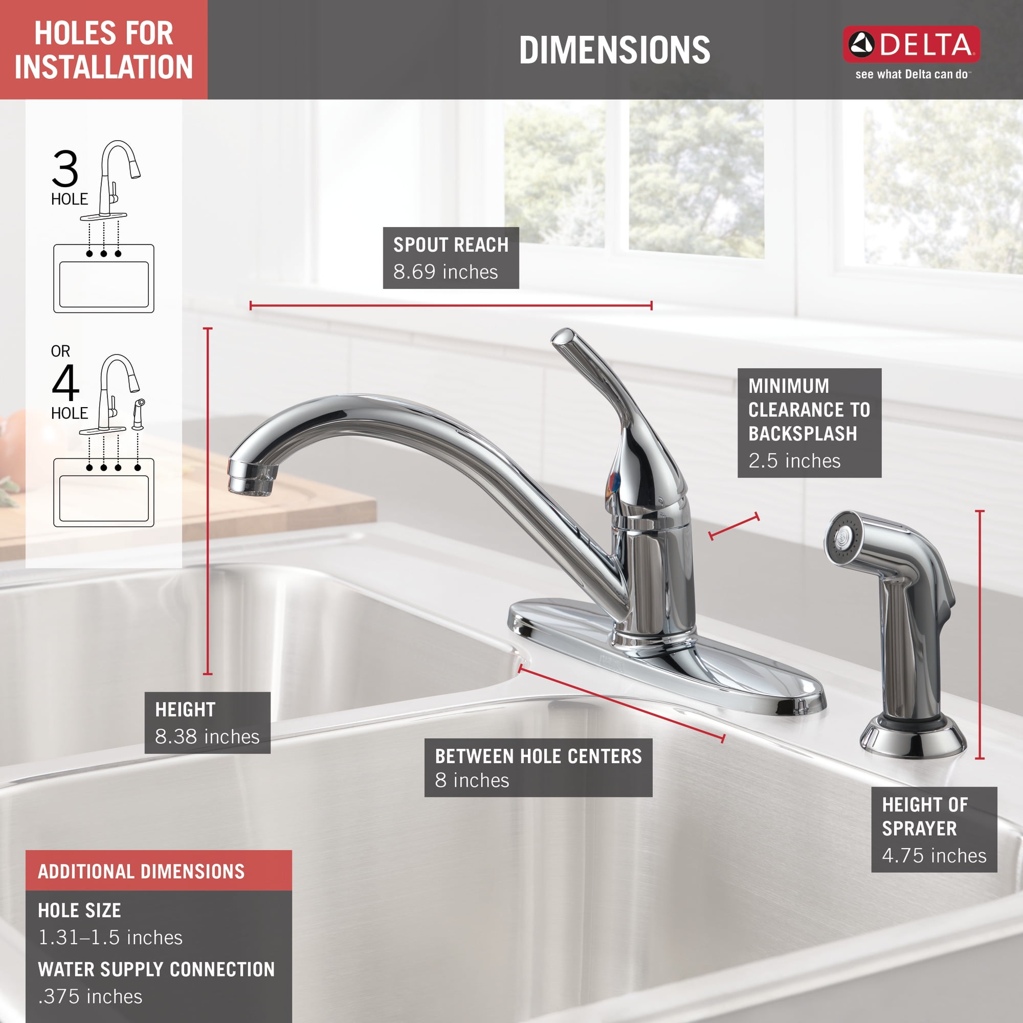 Delta 400-Dst Classic Kitchen Faucet - Chrome - Image 5
