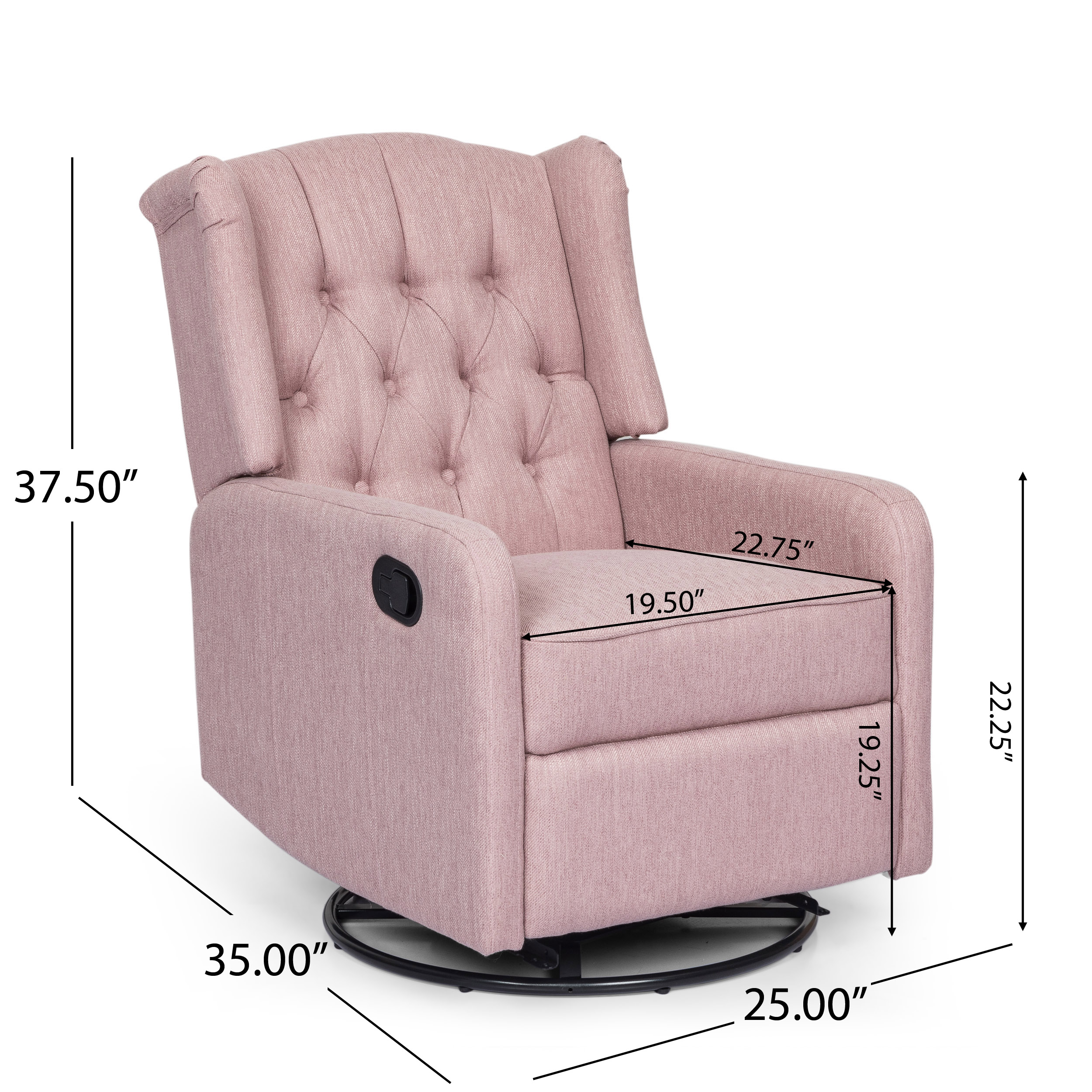 Noble House Sanborn Upholstered Tufted Wingback Swivel Recliner, Light Blush and Black - Image 5