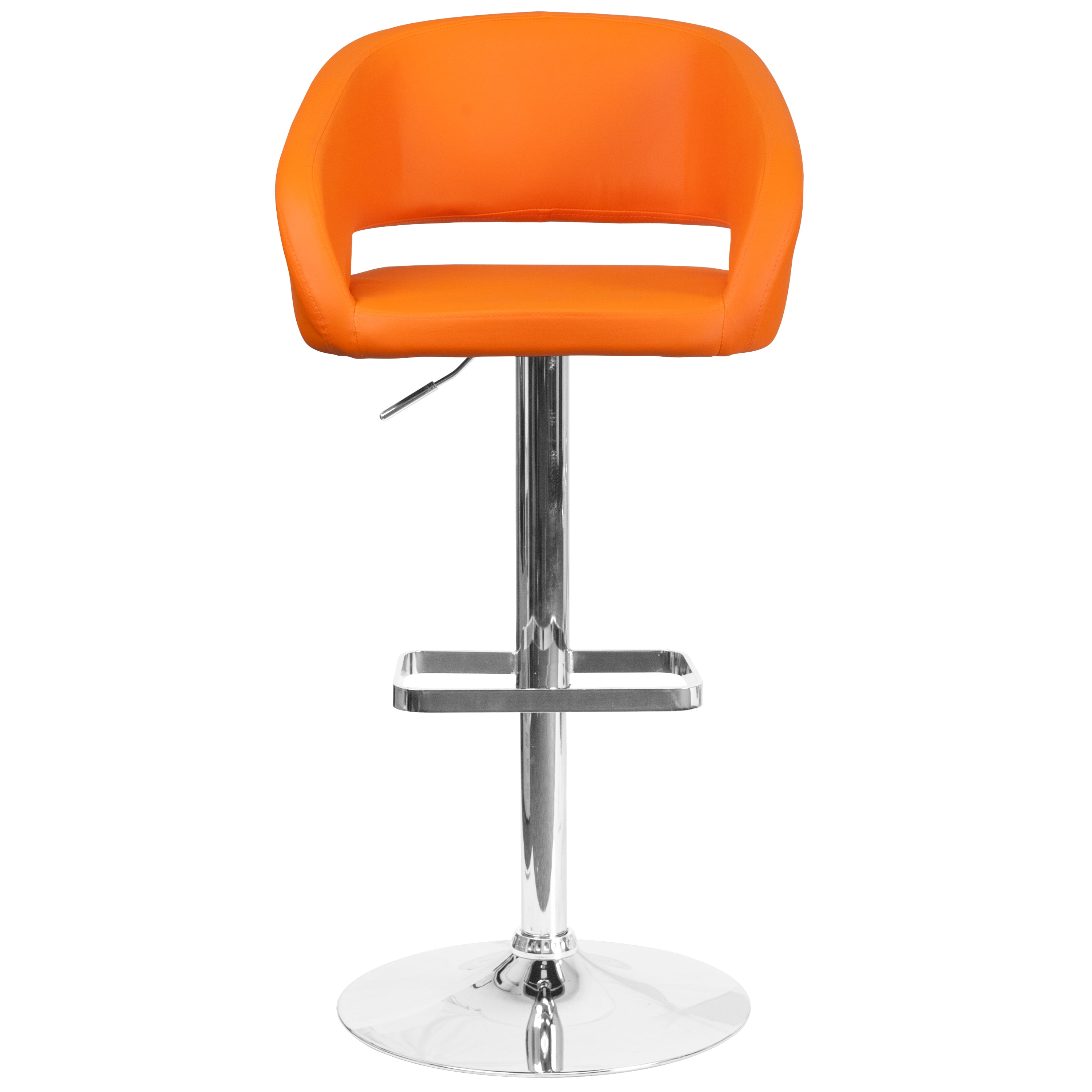 Flash Furniture Erik Contemporary Orange Vinyl Adjustable Height Barstool with Rounded Mid-Back and Chrome Base - Image 2