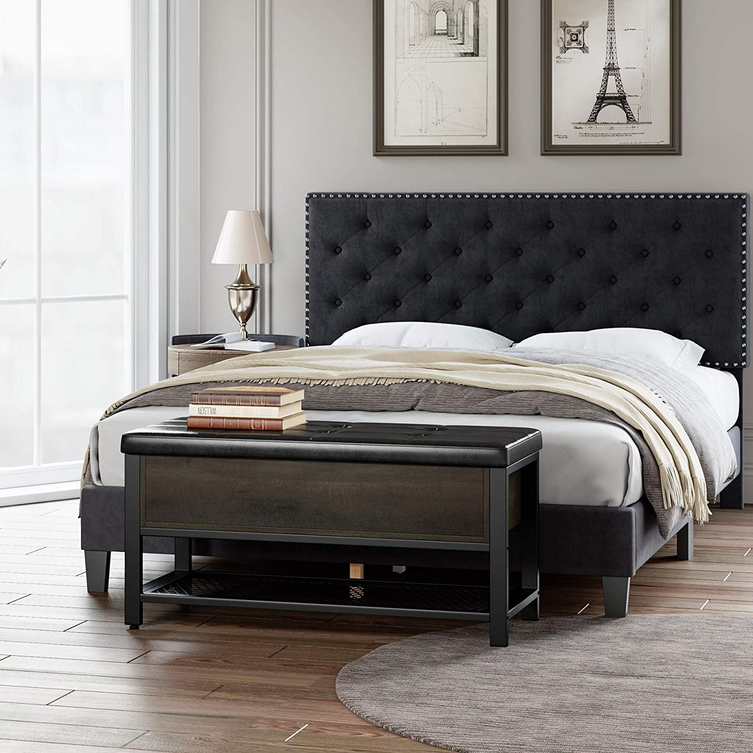 Homfa Storage Bench with Storage, Long Leather Shoe Bench with Flip Top for Hallway, Living Room, Dark Brown - Image 2