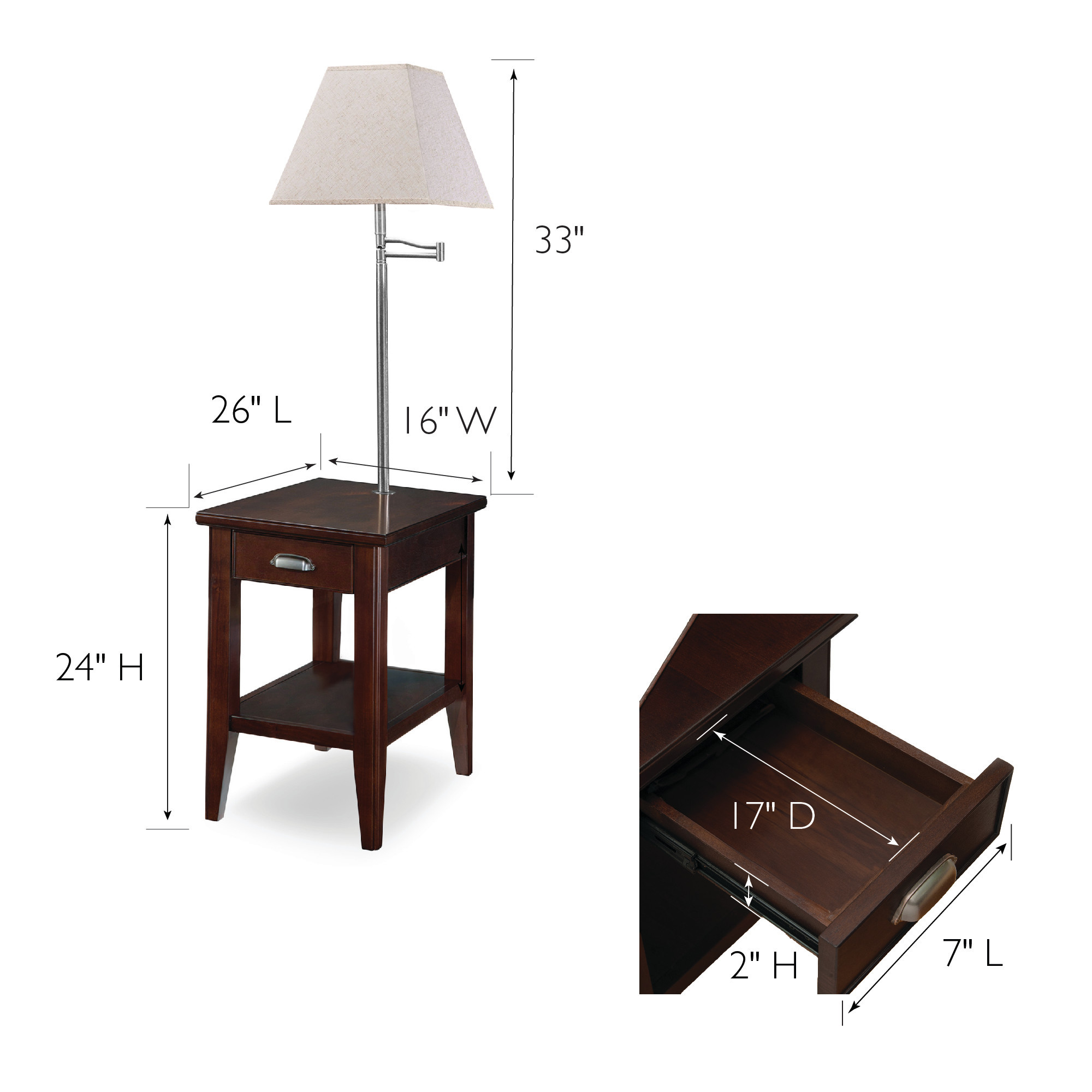 Leick Home Laurent Solid Wood Side Table with Swing Arm Lamp and Drawer, Chocolate Cherry - Image 10