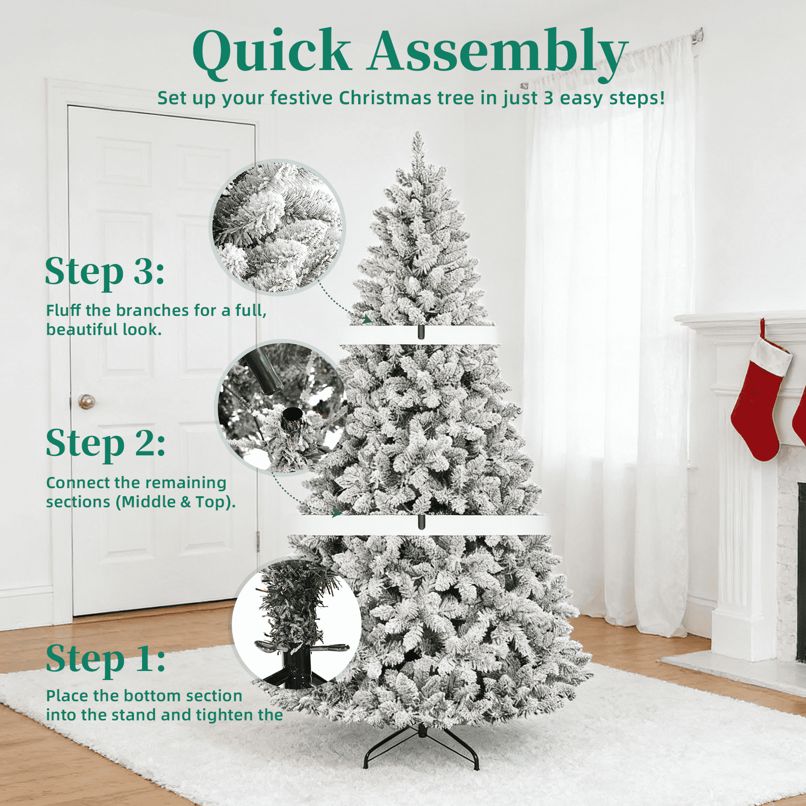 SUGIFT 6ft Snow Flocked Christmas Tree Unlit Holiday Decor - Image 5