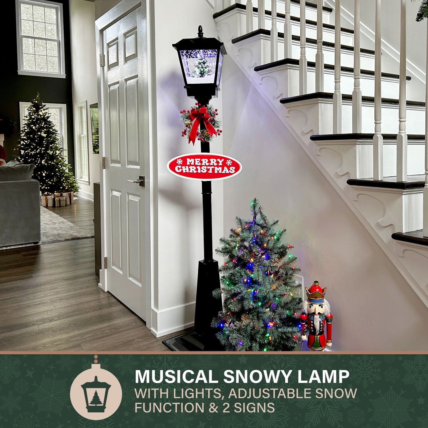 Fraser Hill Farm 5.9 ft Musical Snowy Christmas Street Lamp in Black, FSSL071A-BLK2 - Image 2