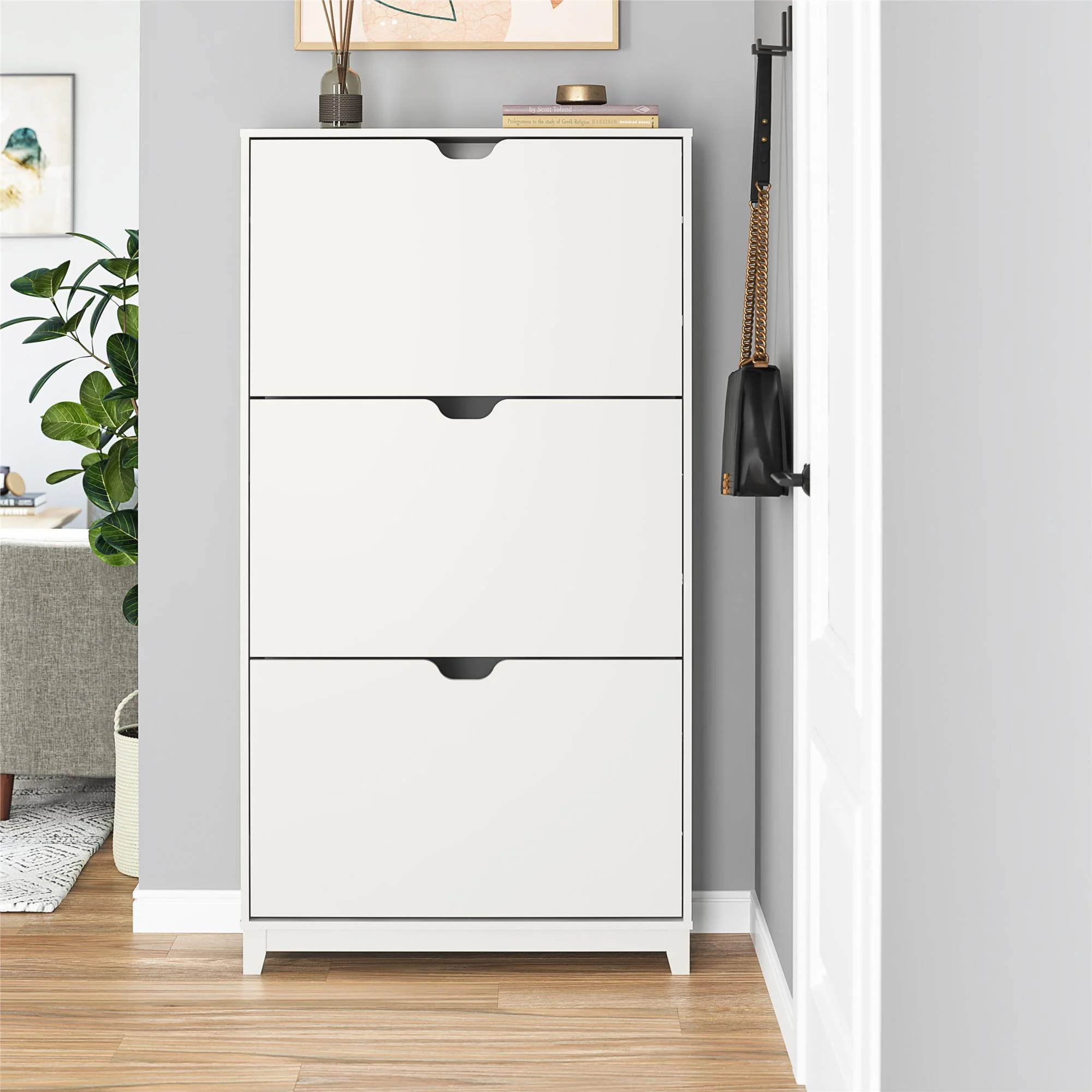 Mainstays 3-Tier Shoe Storage Cabinet, White - Image 2