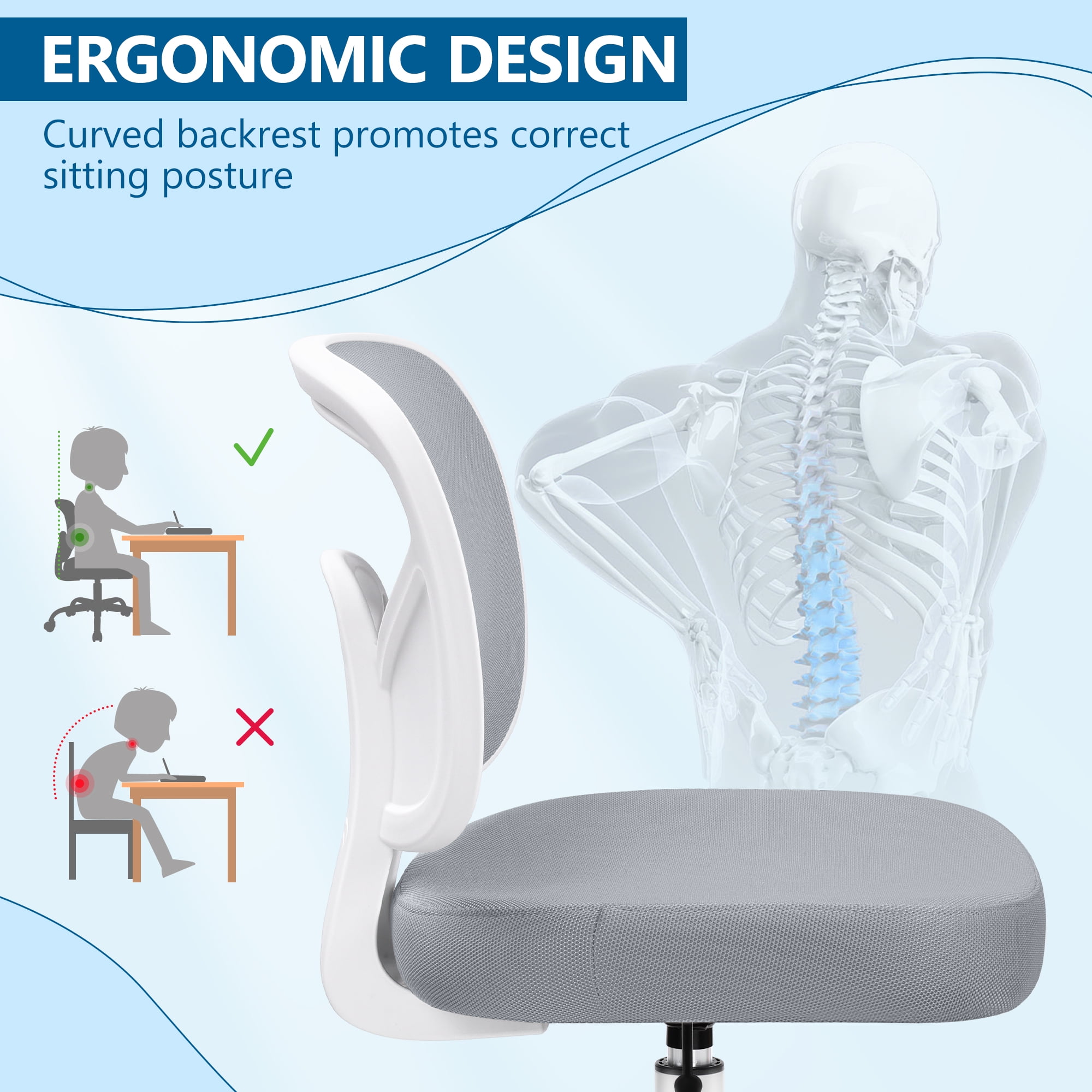 Coolhut Kids Desk Chair, Grey Study Chair for Boys Girls with Height Adjustable, Swivel Mesh Task Student Chairs for 4-12, Growing Teen Office Chair for Home/School/Office - Image 4