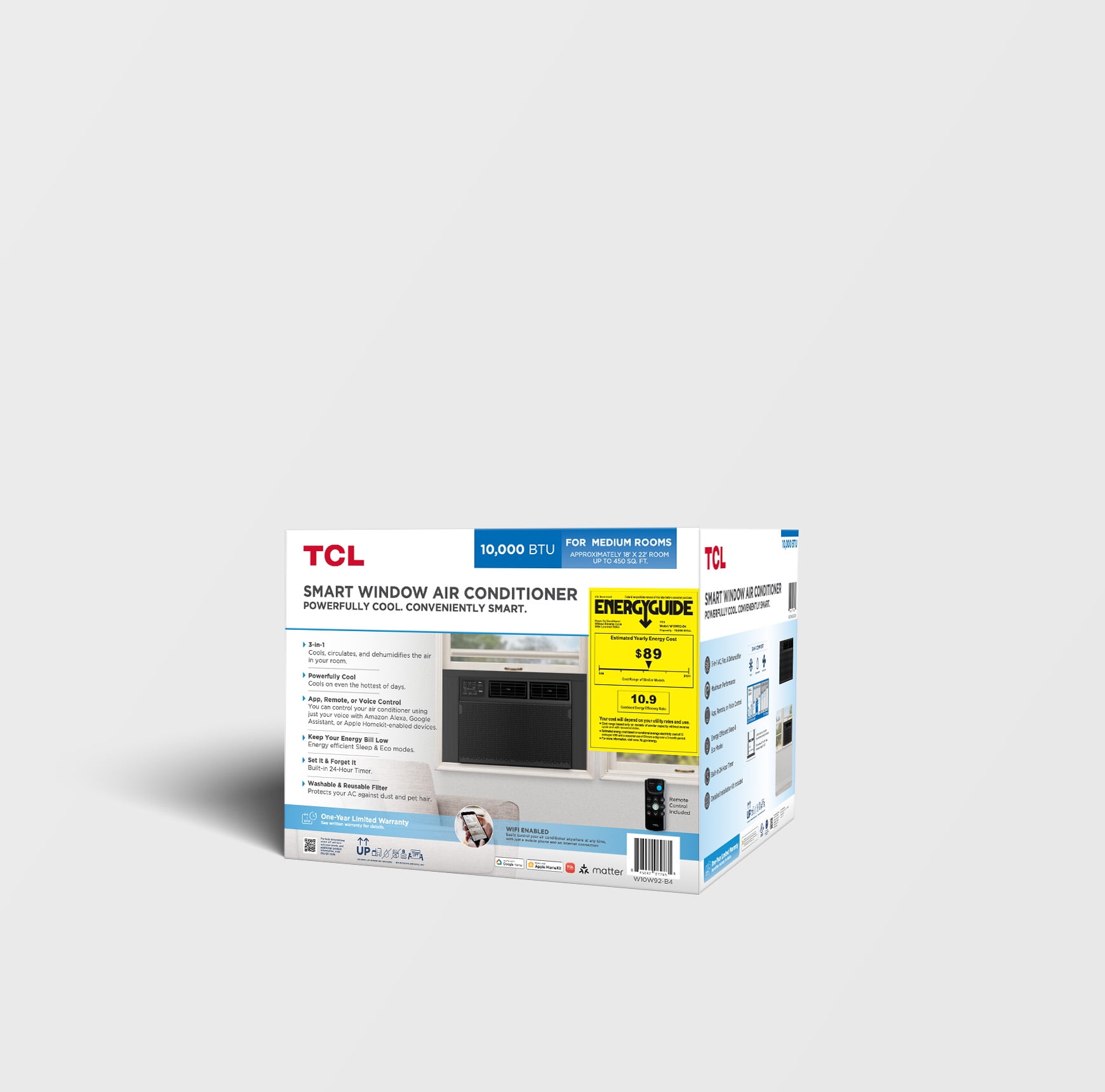 TCL 10,000 BTU Smart Window Air Conditioner, Fan & Dehumidifier, 450 Sq. Ft., Remote Control, Works with Alexa/Google Assistant, Black, W10W92-B4 - Image 11