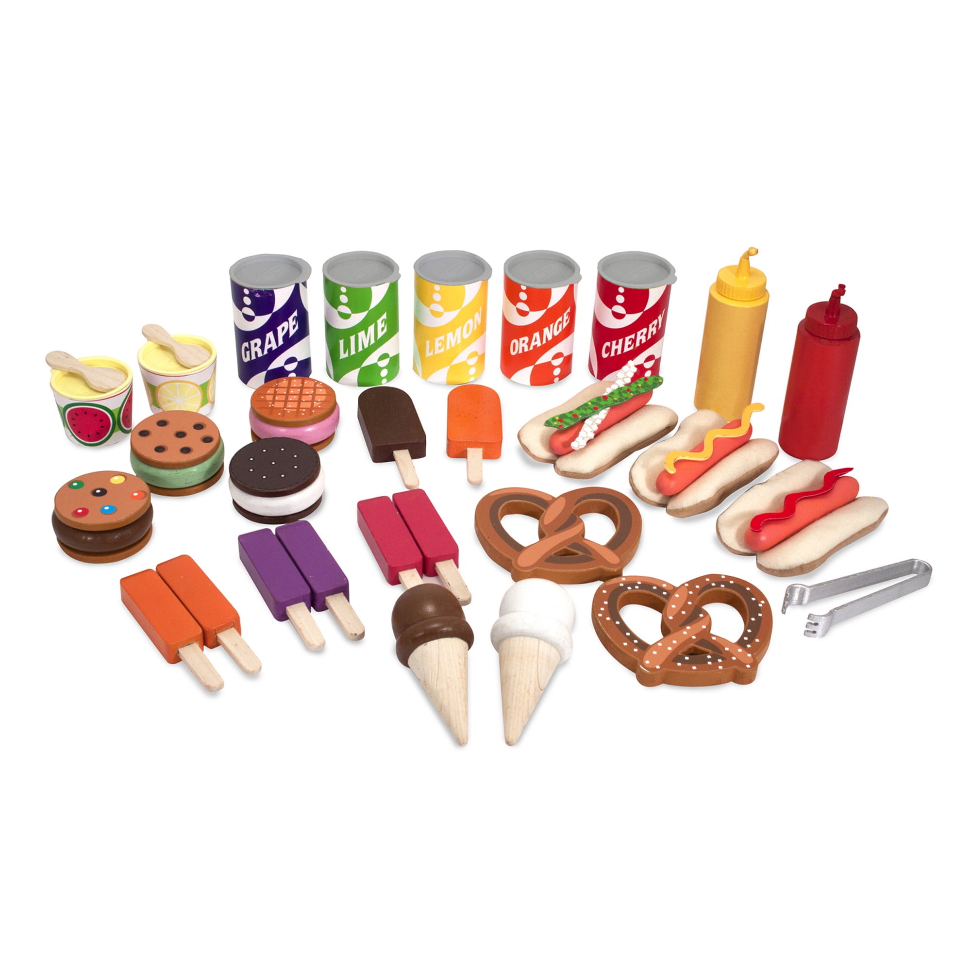 Melissa & Doug Wooden Snacks and Sweets Food Cart - 40+ Play Food Pieces, Reversible Awning - Image 7