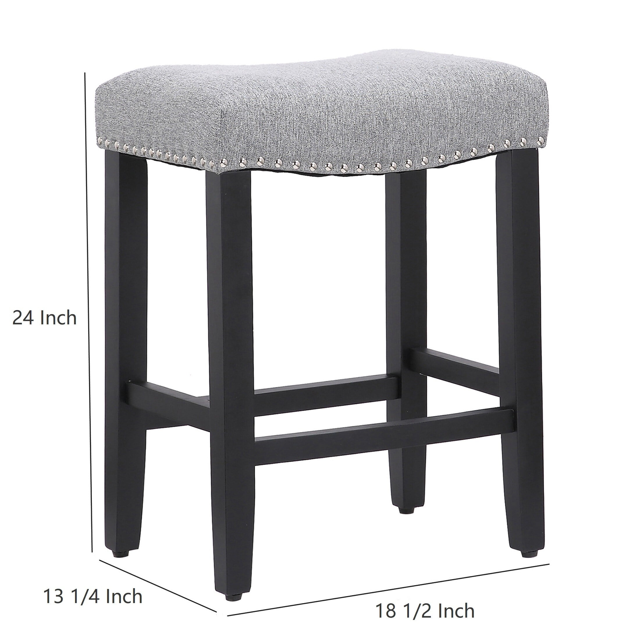 Polytrends Jameson Upholstered Polyester Gray 24 Inch Counter Stool Antique Gray/Black Wood Rubberwood Footrest Leather Glam - Image 2