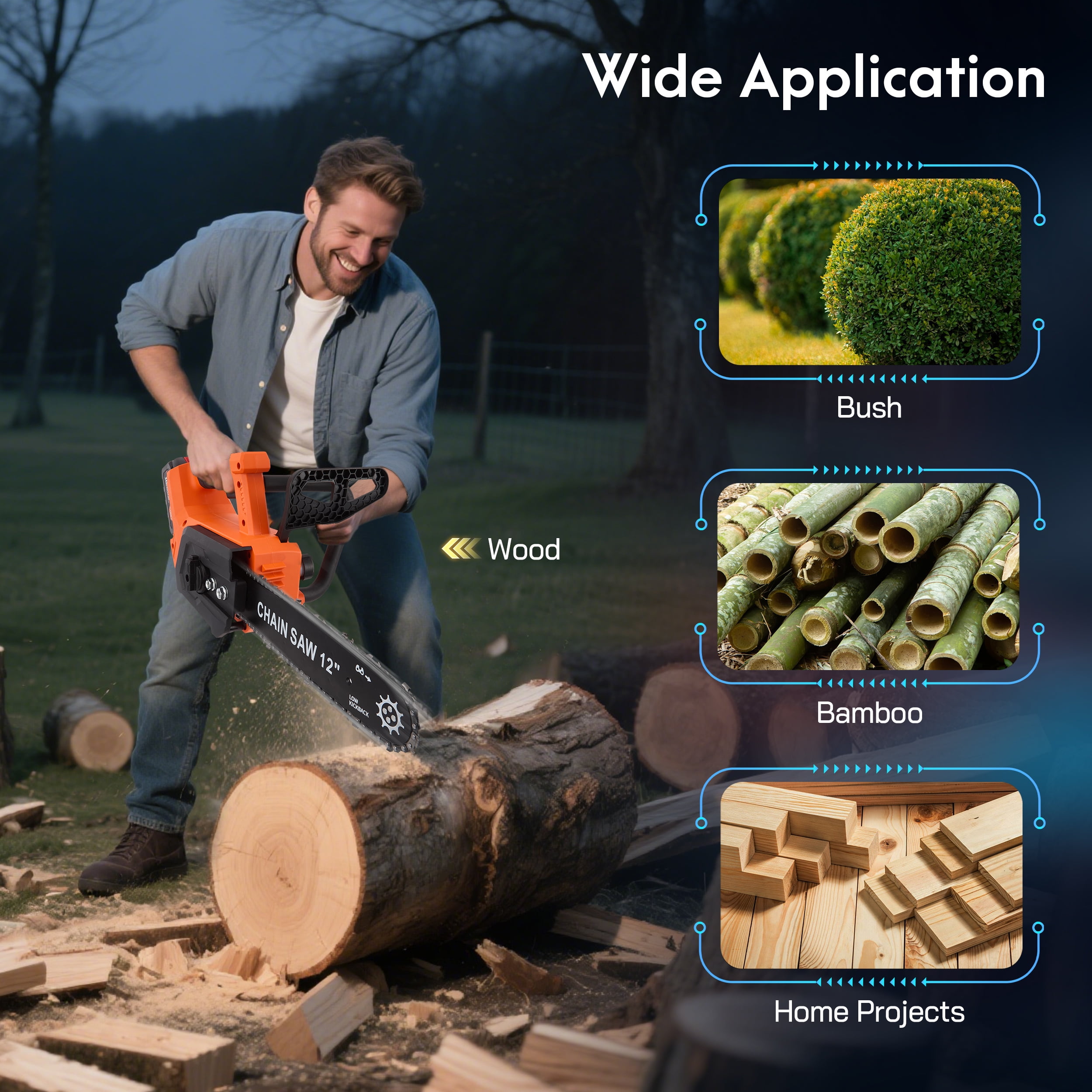 RELOIVE 12" Chainsaw, Cordless battery Chainsaw with 2x 4.0Ah Batteries , Electric Chainsaw with 1200W Brushless Motor, Automatic Lubrication, Power Chain Saw for Wood Cutting Tree Trimming - Image 4