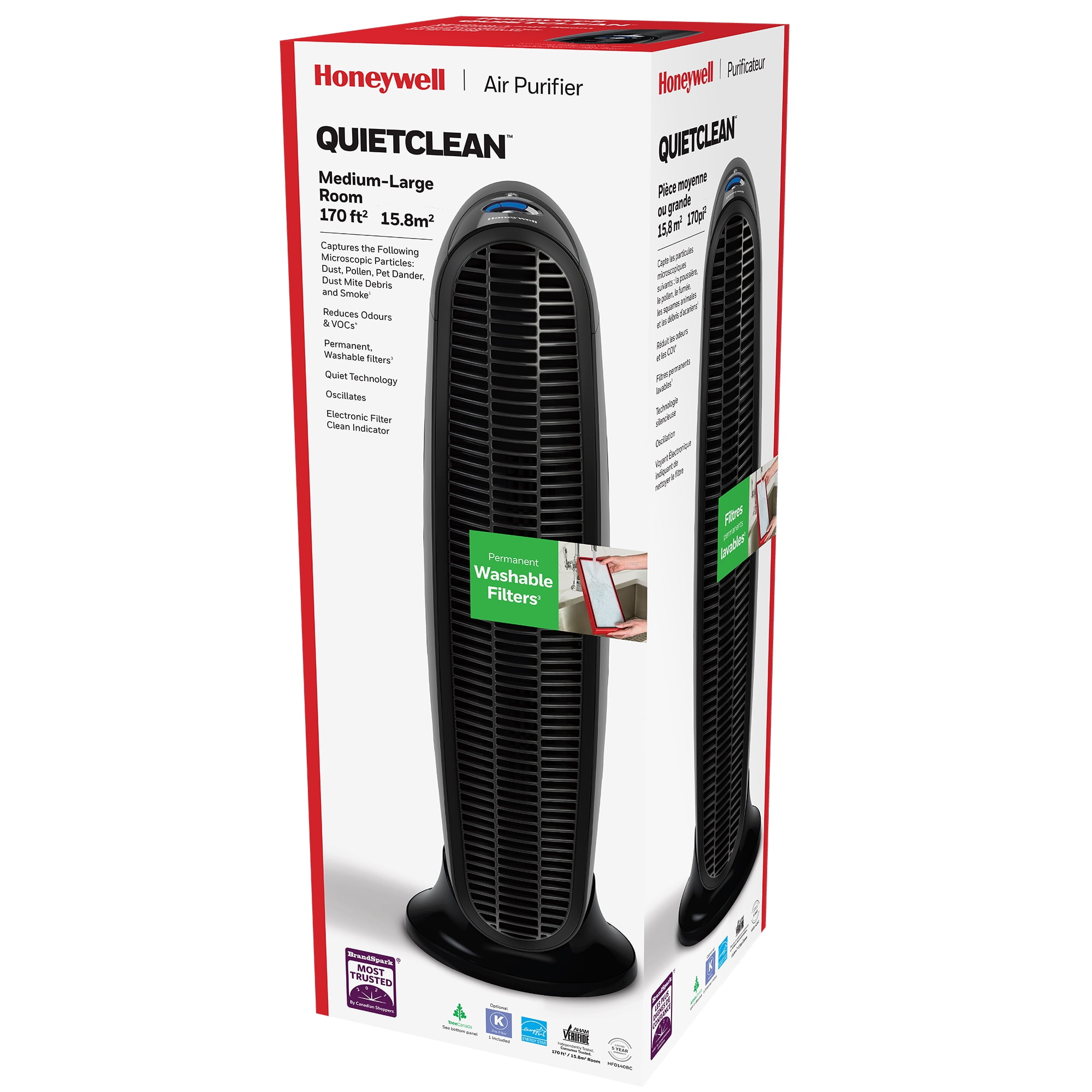 Honeywell Air Purifier, HFD140, 825 sq ft, ifD Particle Washable Filter, Allergen, Smoke, Pollen, Dust Reducer - Image 3