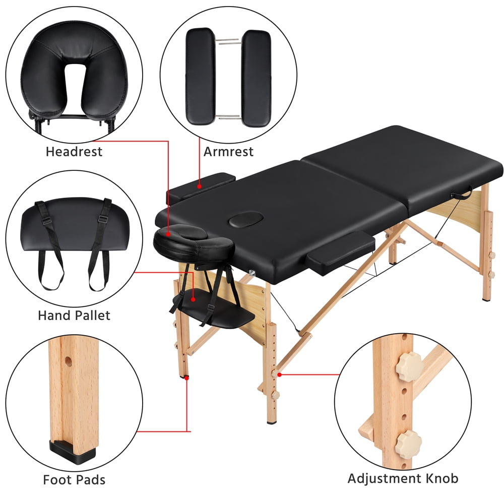 Alden Design 2-Fold Portable Massage Table with Carry Case Bag for Spa Treatments, Black - Image 15