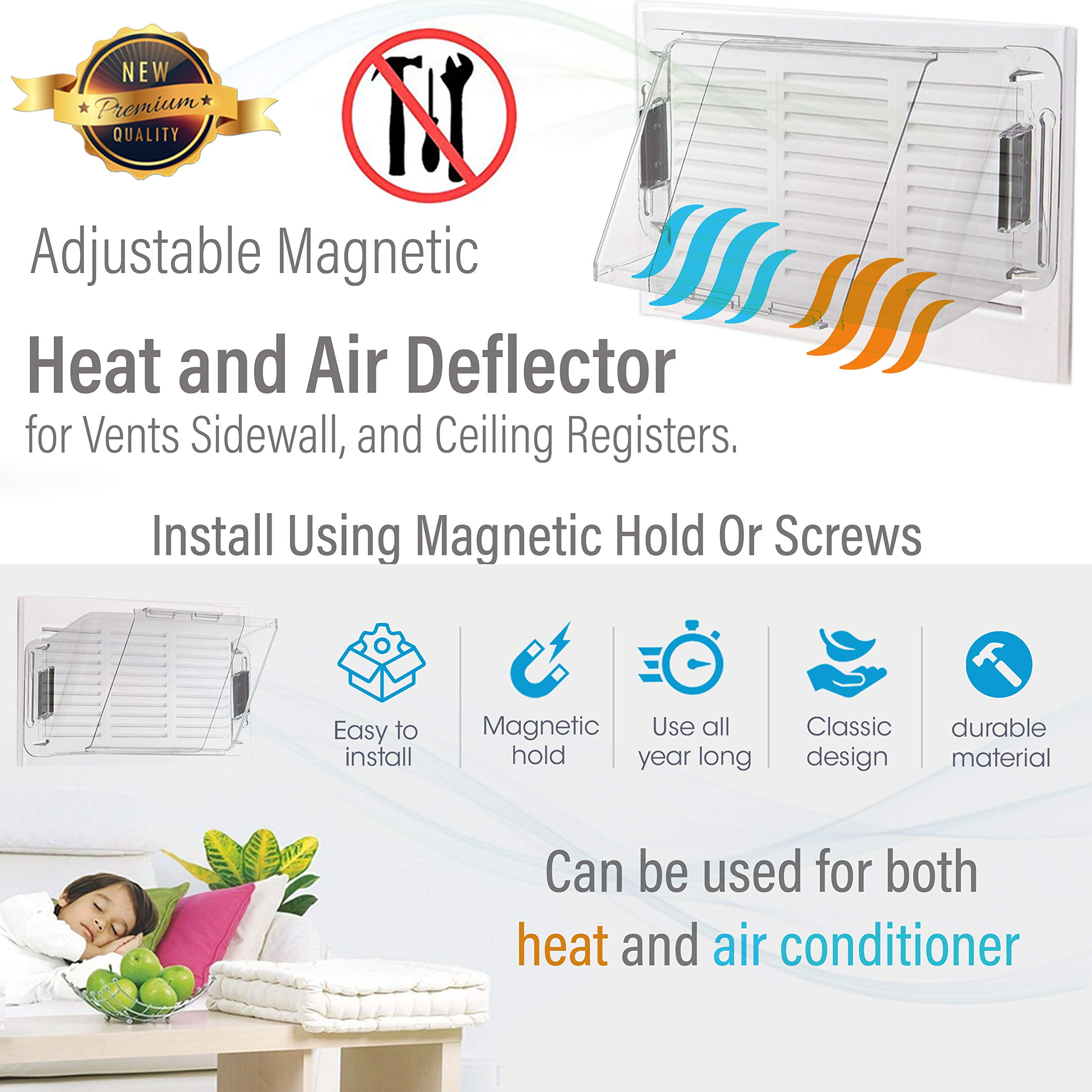 Home Intuition Adjustable Magnetic Heat and Air Deflector for Vents, Sidewall, and Ceiling Registers, 4 Pack - Image 2