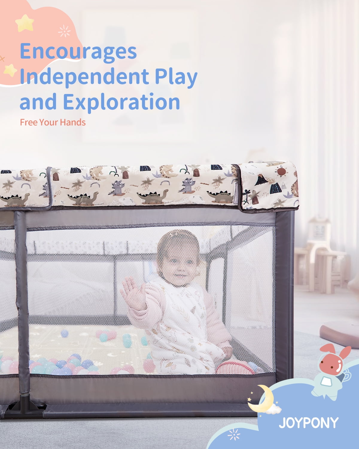 Joypony Baby Playpen with Mat, 50inch Large Play Yard Activity Center for Babies and Toddlers - Image 6