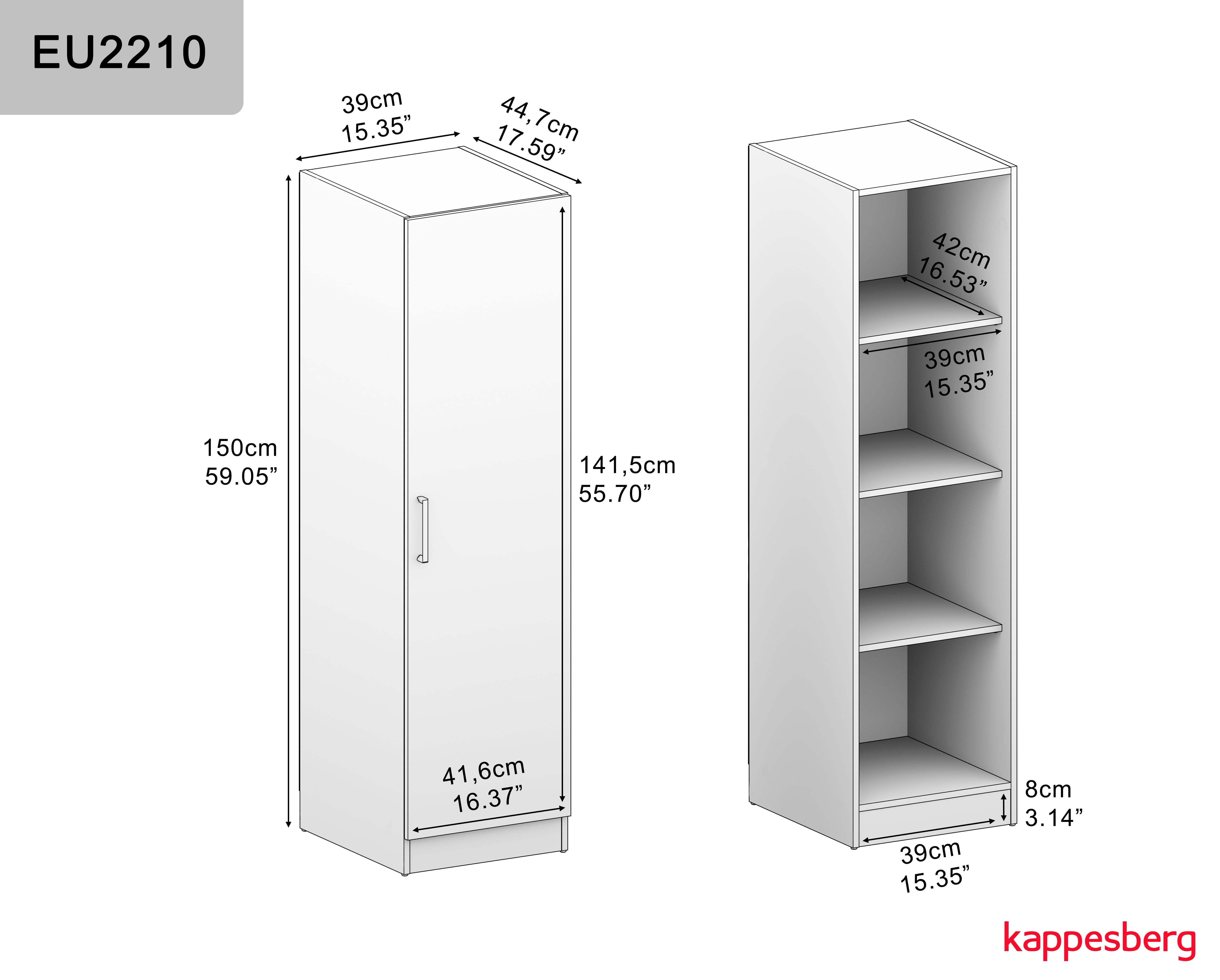 Kappesberg Stanford 1-Door Pantry Storage Cabinet – White - Image 4