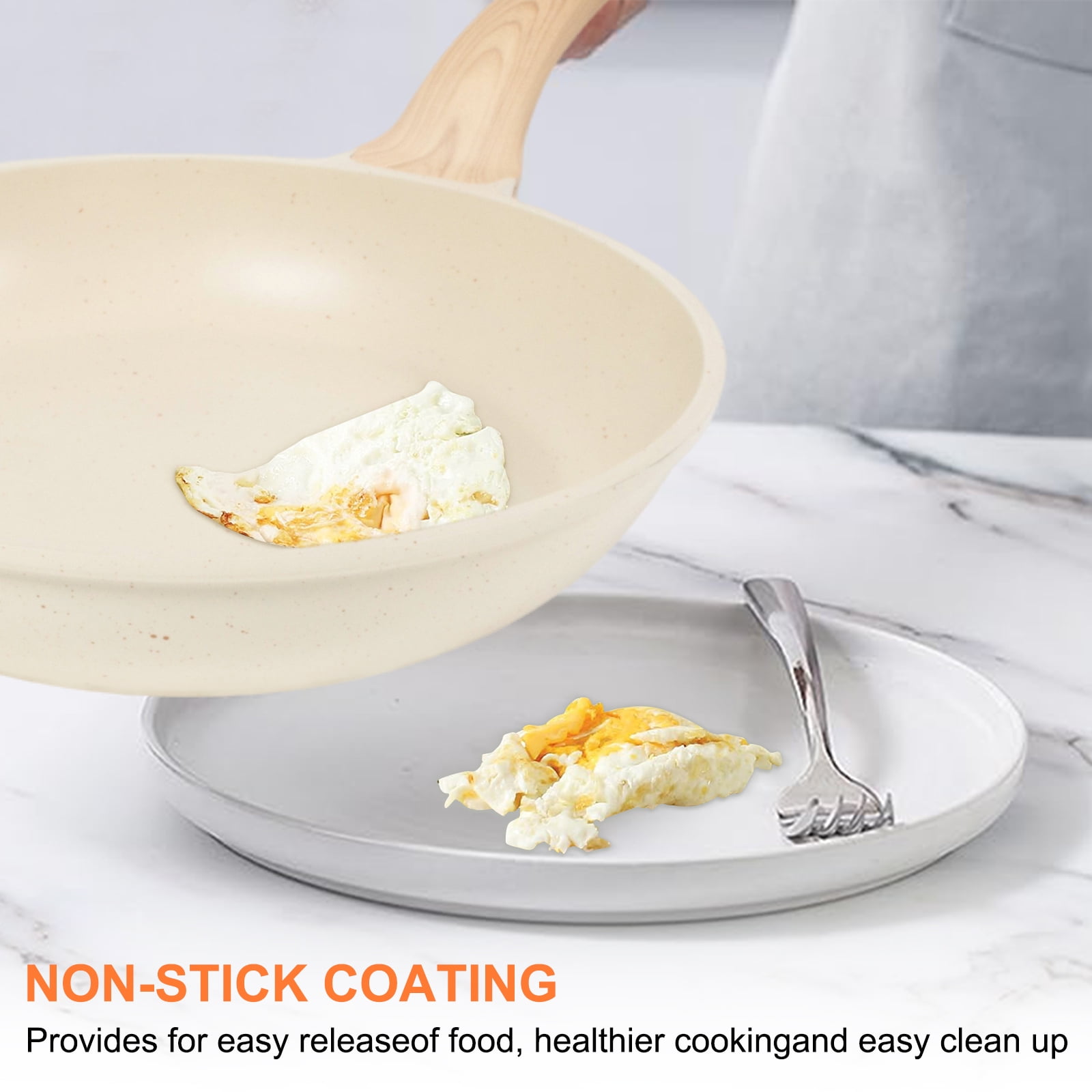 Sugift 1 Piece Nonstick Aluminum and Granite Pot and Pan Set, White - Image 5