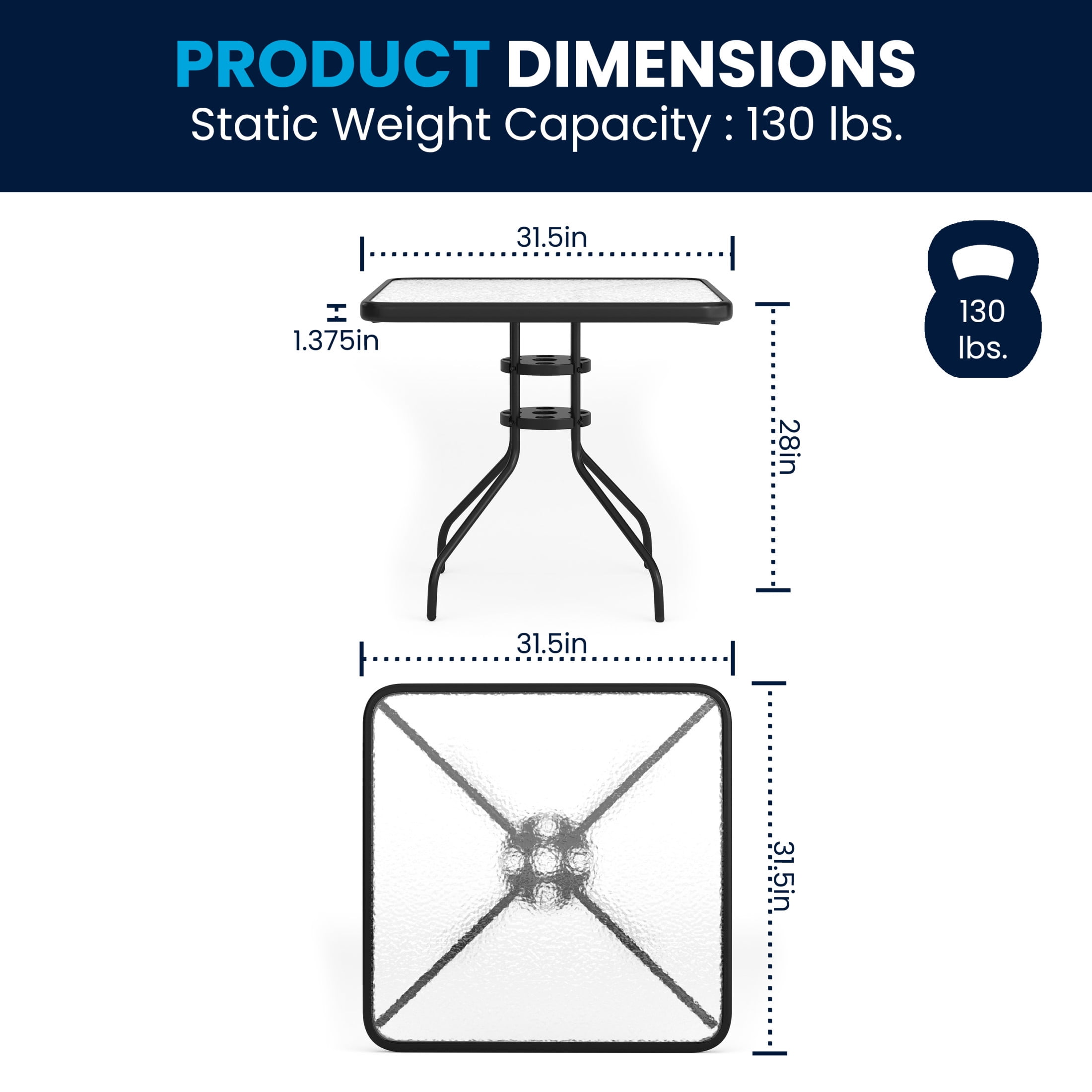 Flash Furniture 5-Piece Patio Dining Set with Square Glass Table and 4 Slat Back Chairs, Black - Image 14