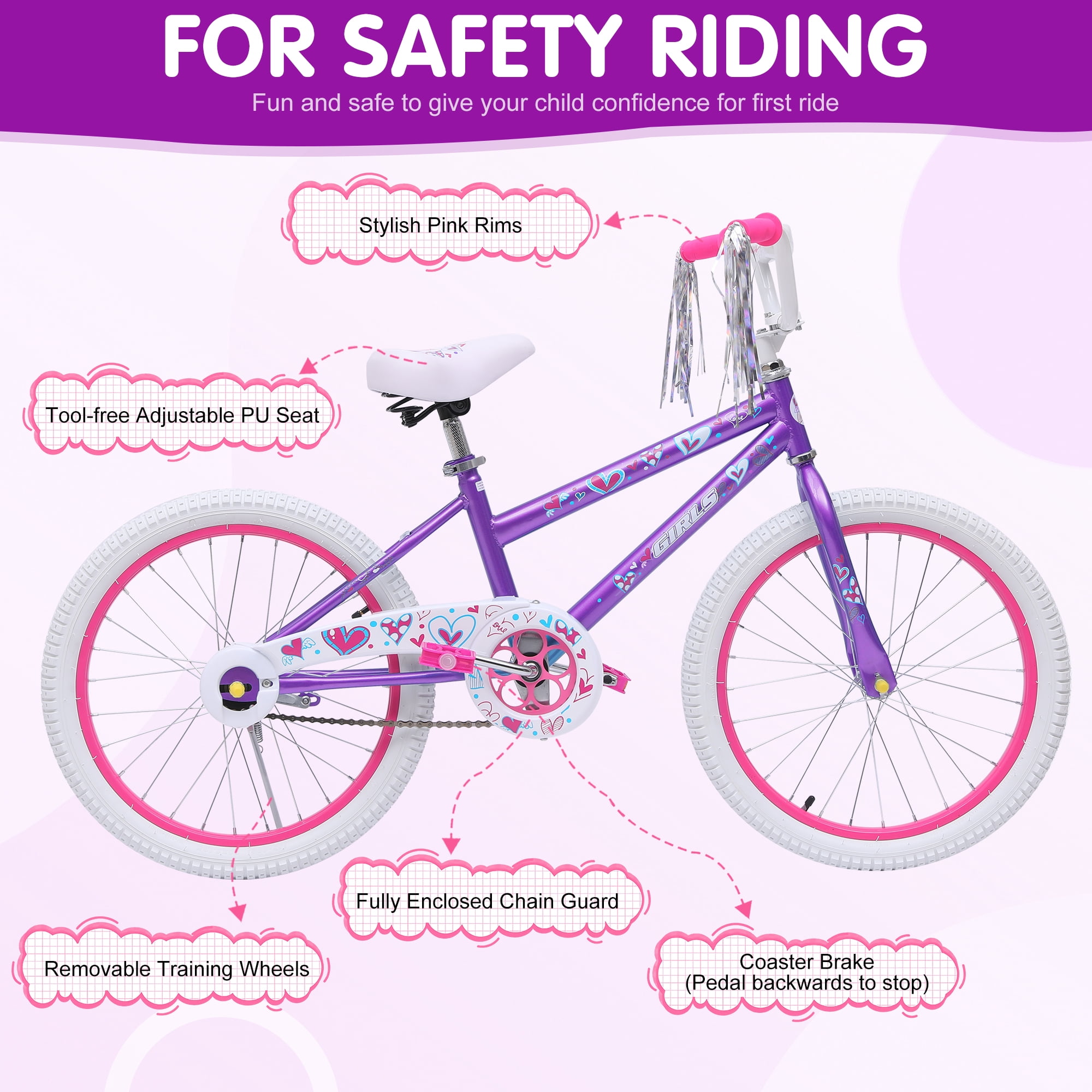 SUGIFT 20 in. Kids Bike Child Bicycle for Girls Age 7-14 Years - Image 7