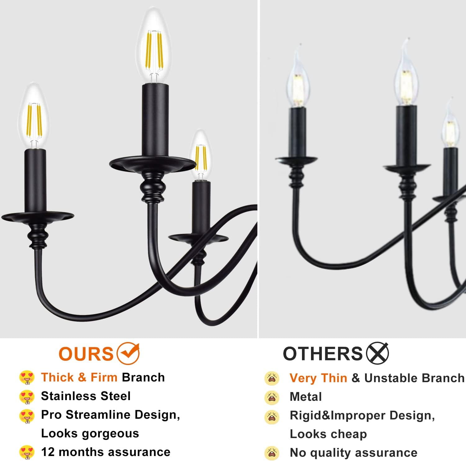 DingLiLighting 6 Light Farmhouse Chandelier Candle Stick Chandeliers Modern Black Pendant Light for Kitchen Island Industrial Iron Chandelier for Living Room Foyer Dining - Image 8