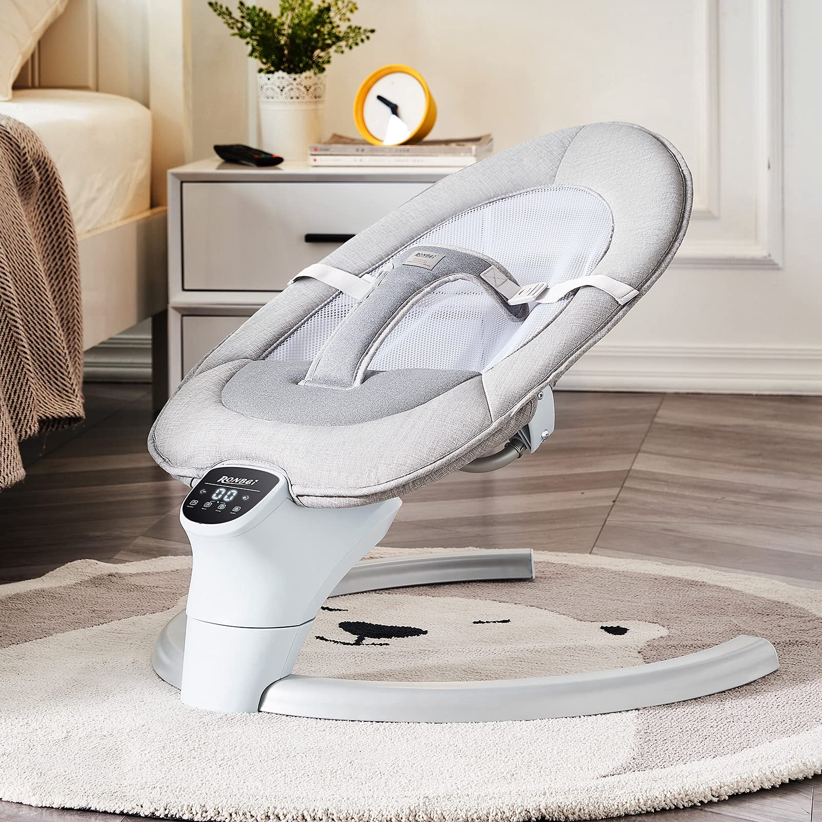 RONBEI 3 IN 1 Baby Swing for Infants Soothe Portable Newborn Swing with Music Remote Control Timing Function Mosquito Net Gray - Image 9