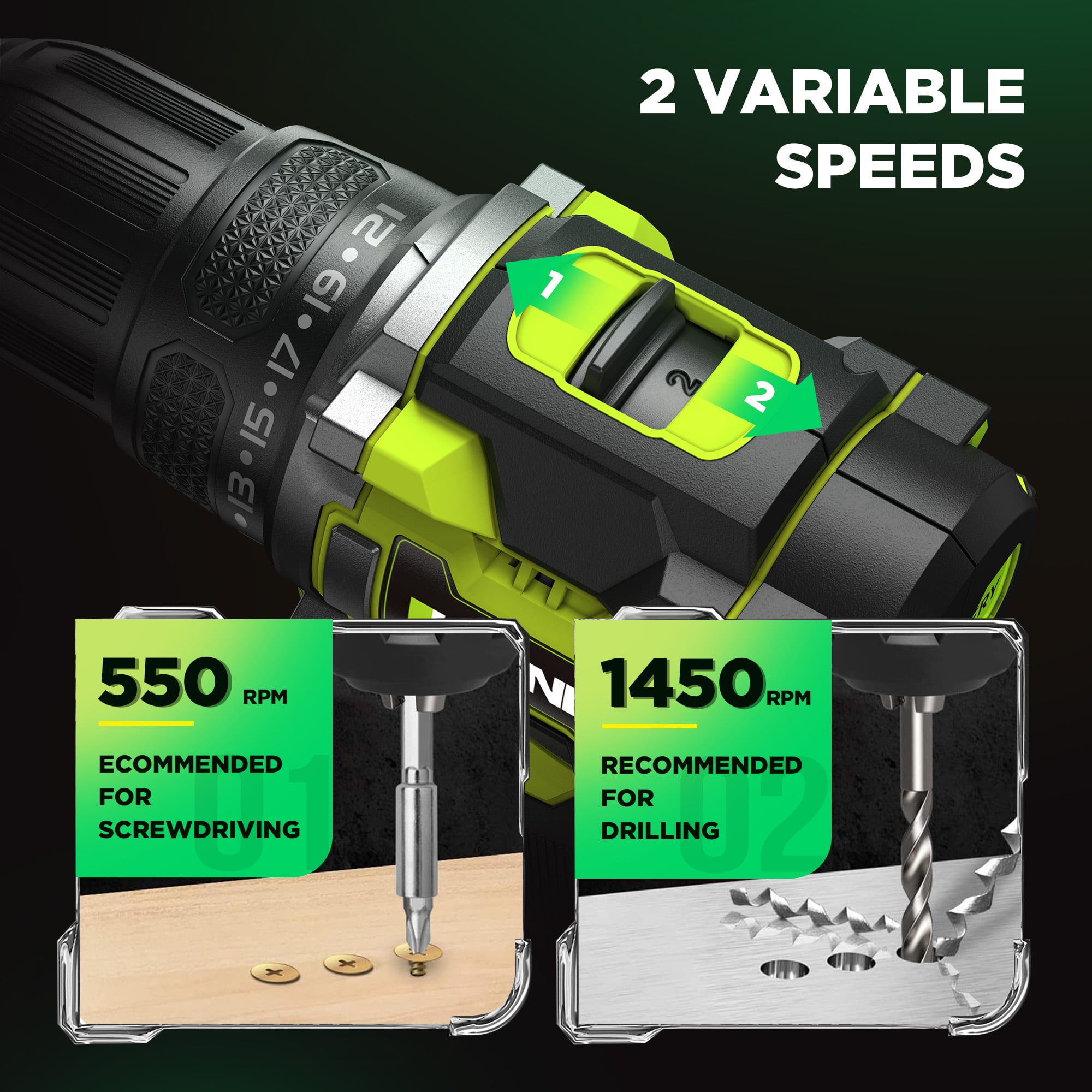 ATUPEN Cordless Drill Set, 21V Electric Power Drill with Battery and Charger for Women, 3/8" Keyless Chuck - Image 4