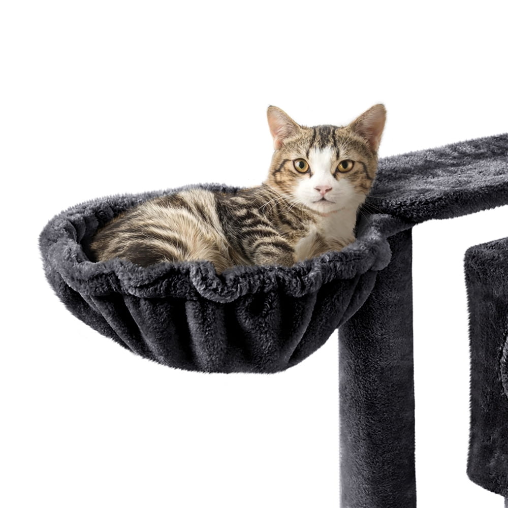 Alden Design 57"H Double Condo Cat Tree with Scratching Tower for Indoor Cats, Black - Image 11
