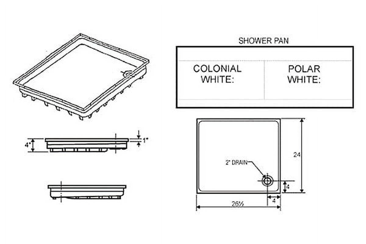 ICON 00461 Shower Pan SP100 - 27" x 24" x 4", Polar White - Image 2