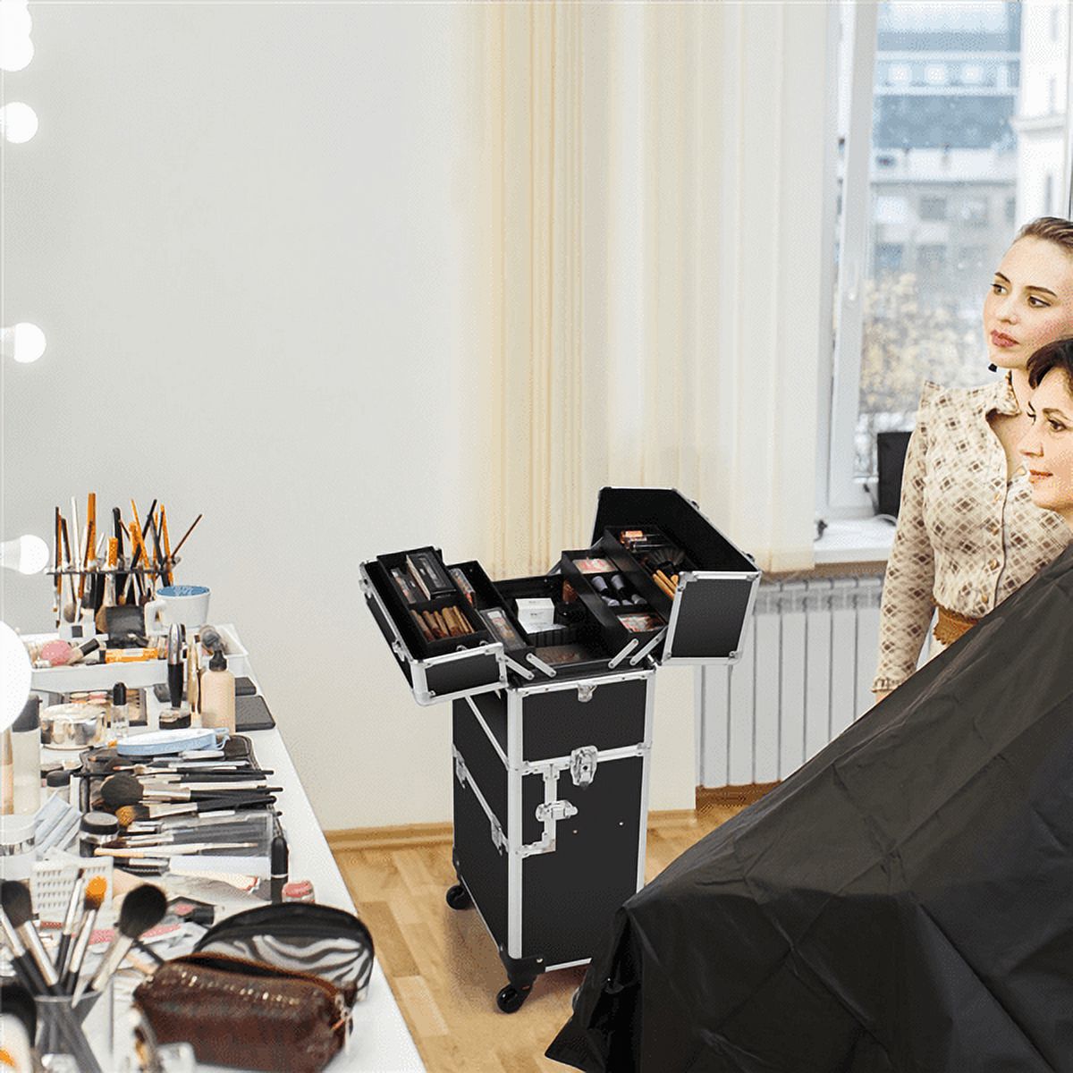 Renwick 3-in-1 Rolling Professional Cosmetic Makeup Case, Black - Image 8