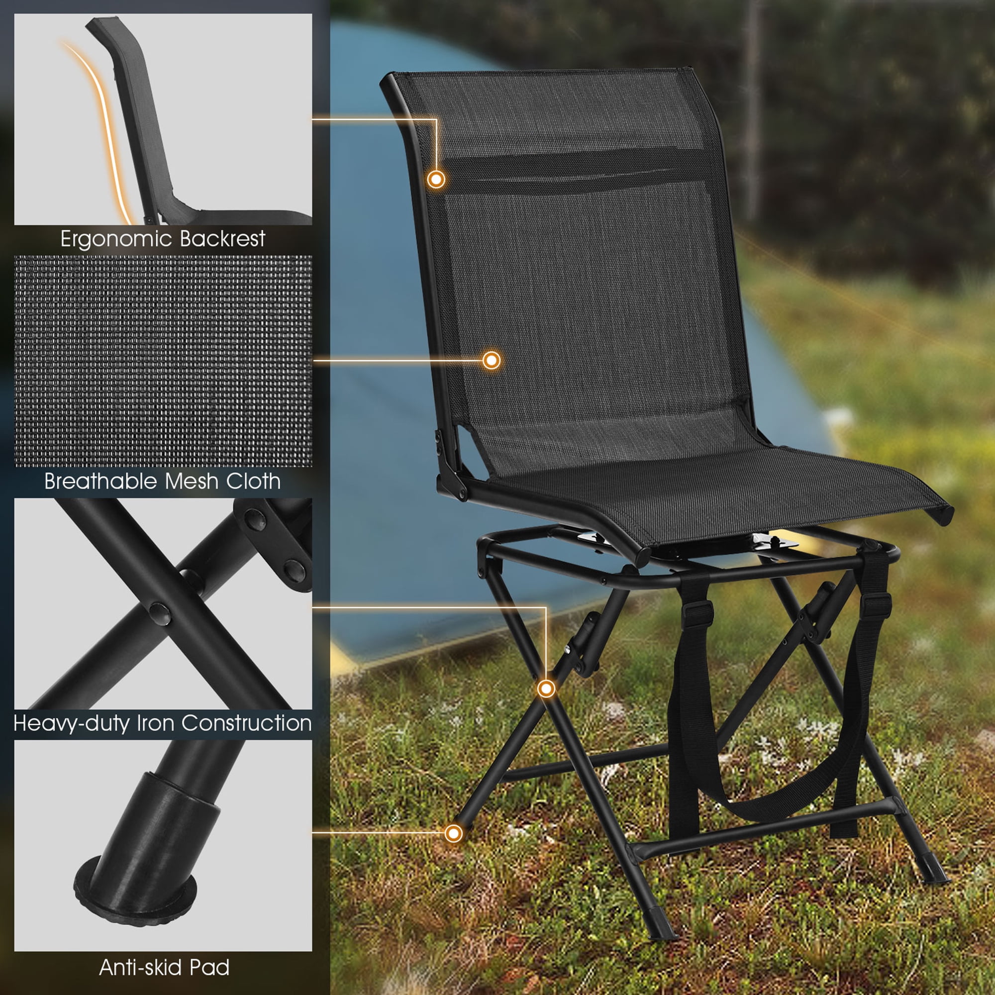 Gymax Folding 360° Silent Swivel Hunting Chair Blind Chair All-weather Outdoor - Image 2