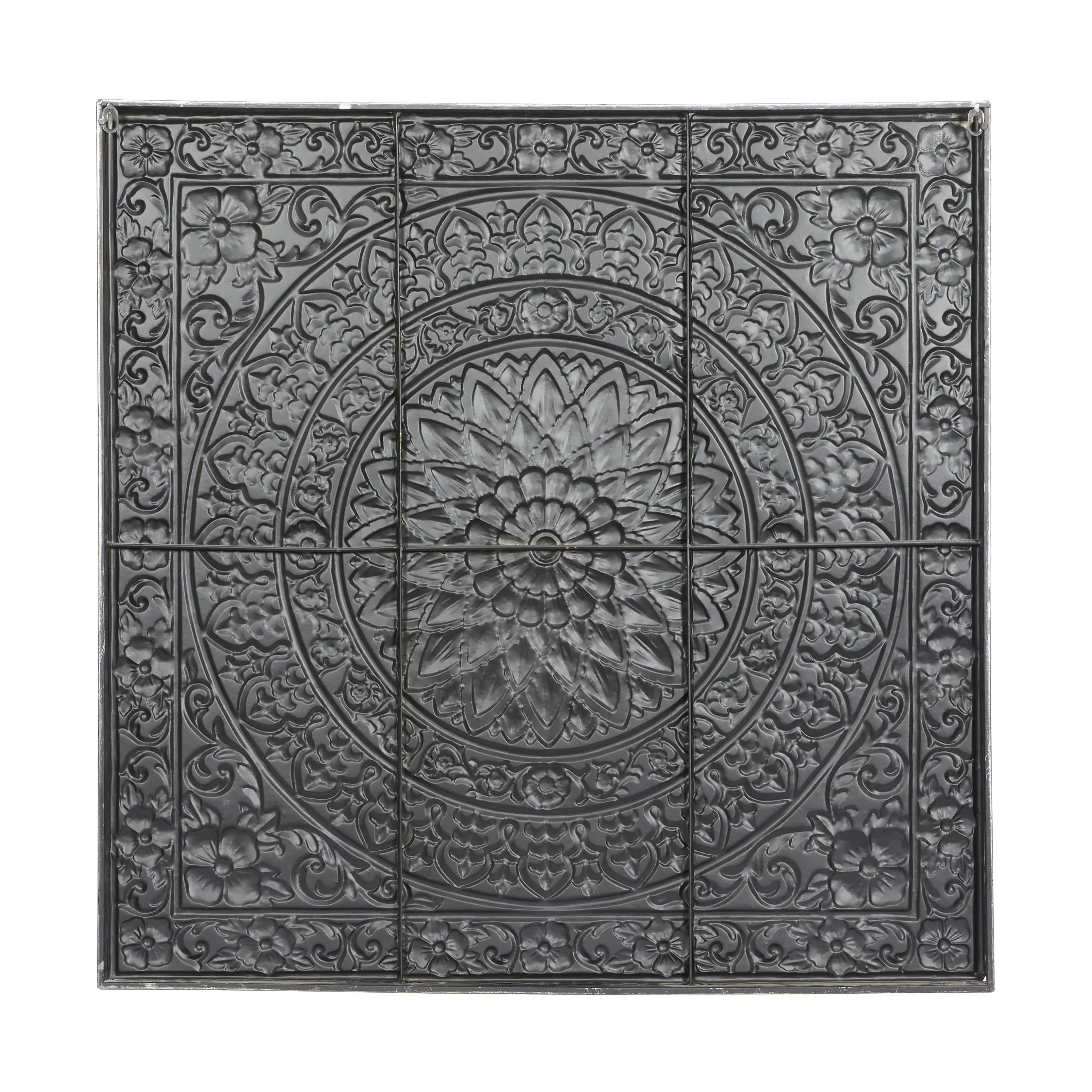 DecMode Silver Metal Embossed Scroll Floral Wall Decor with Gray Backing - Image 6