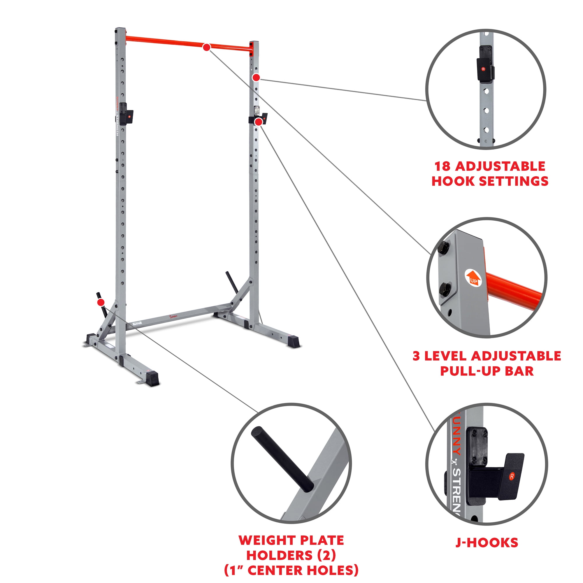Sunny Health & Fitness Adjustable Squat Stand Power Rack, Grey, Heavy-Duty Steel - Image 3