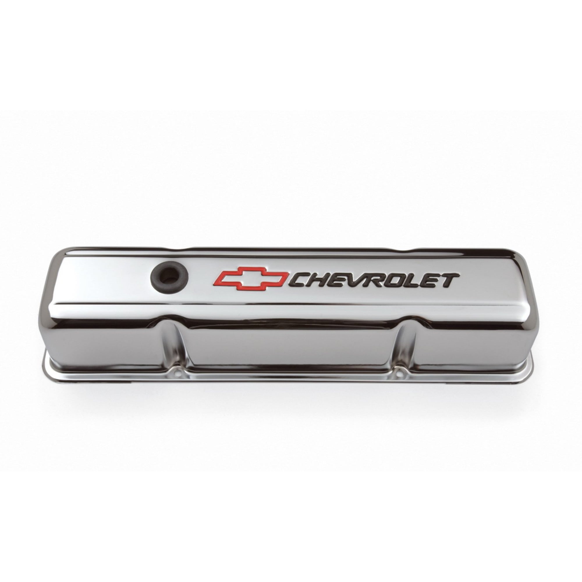 Proform 141-899 Valve Covers Short Chrome Steel Red Bowtie Black Chevrolet Logo Fits select: 1967-1986 CHEVROLET CAMARO, 1969-1986 CHEVROLET C10 - Image 2