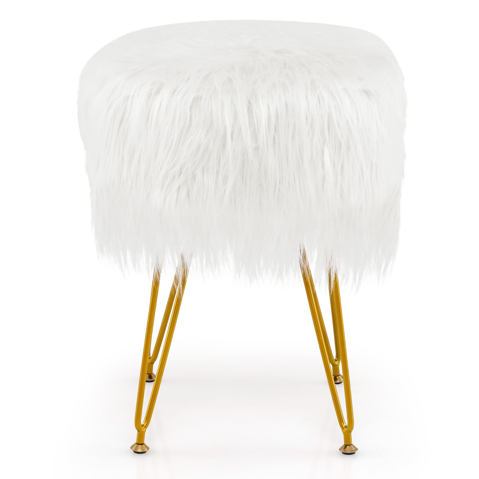Gymax Vanity Chair Makeup Stool Furry Padded Seat Round Ottoman White - Image 5