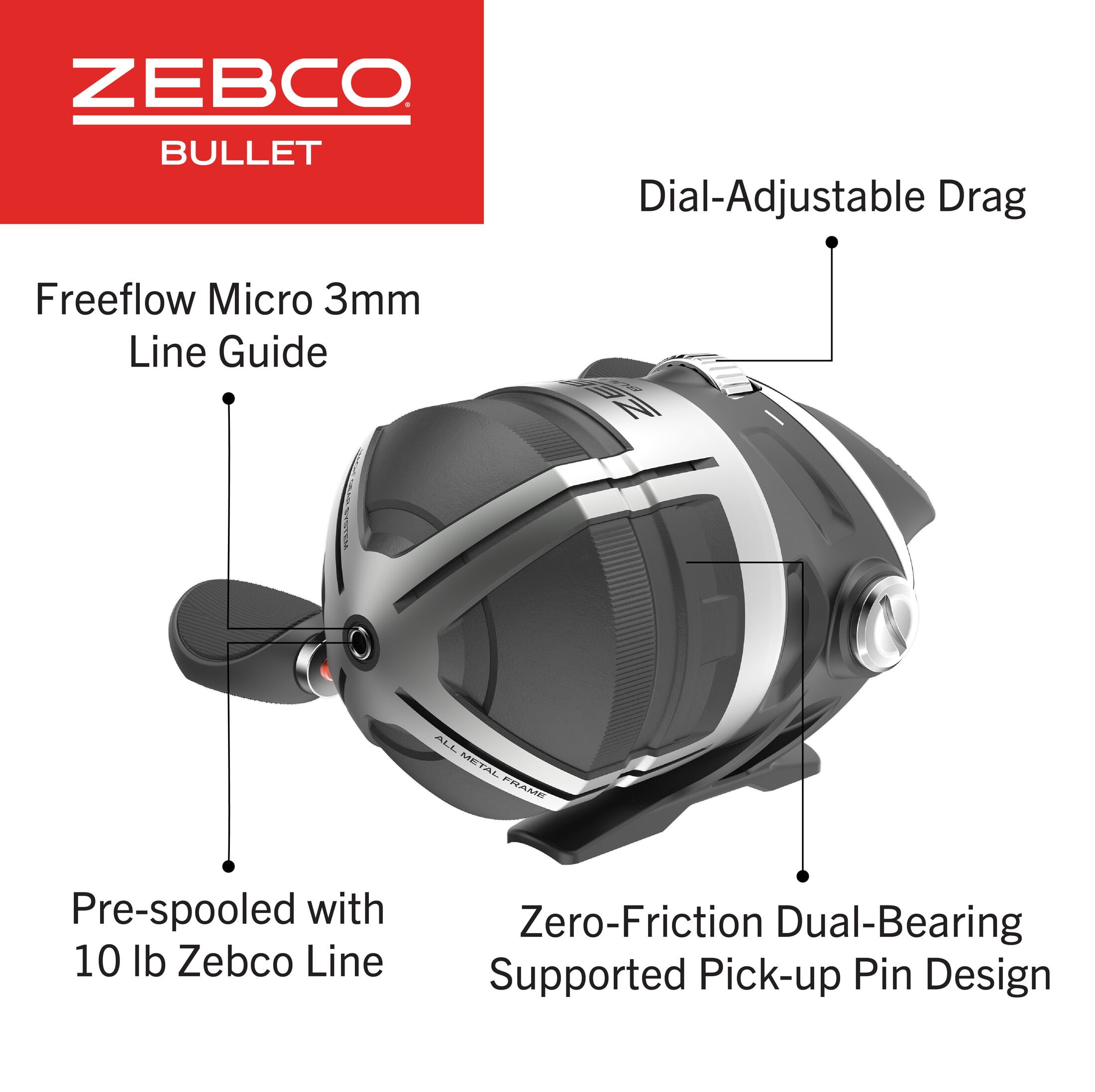 Zebco Bullet Spincast Fishing Reel, 8+1 Ball Bearings with an Ultra Smooth 5.1:1 Gear Ratio and Revolutionary ZeroFriction Dual-Bearing Supported Pick-Up Pin (Clam Packaging) - Image 5