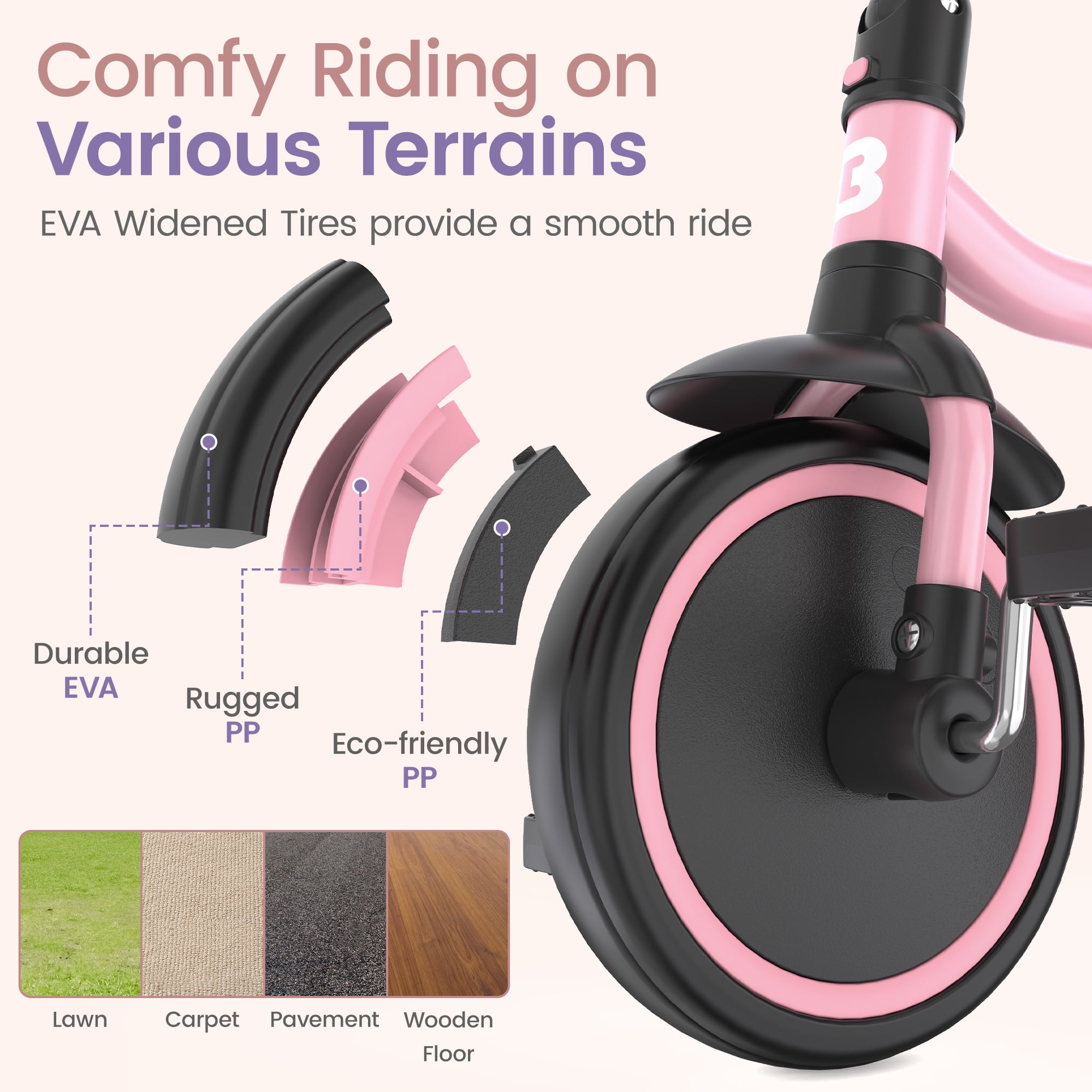 Besrey Toddler Tricycle for Ages 2-5 Years,Kids Trike for Girls and Boys with Bell,Toddler Bike Child Bicycles,Pink - Image 7