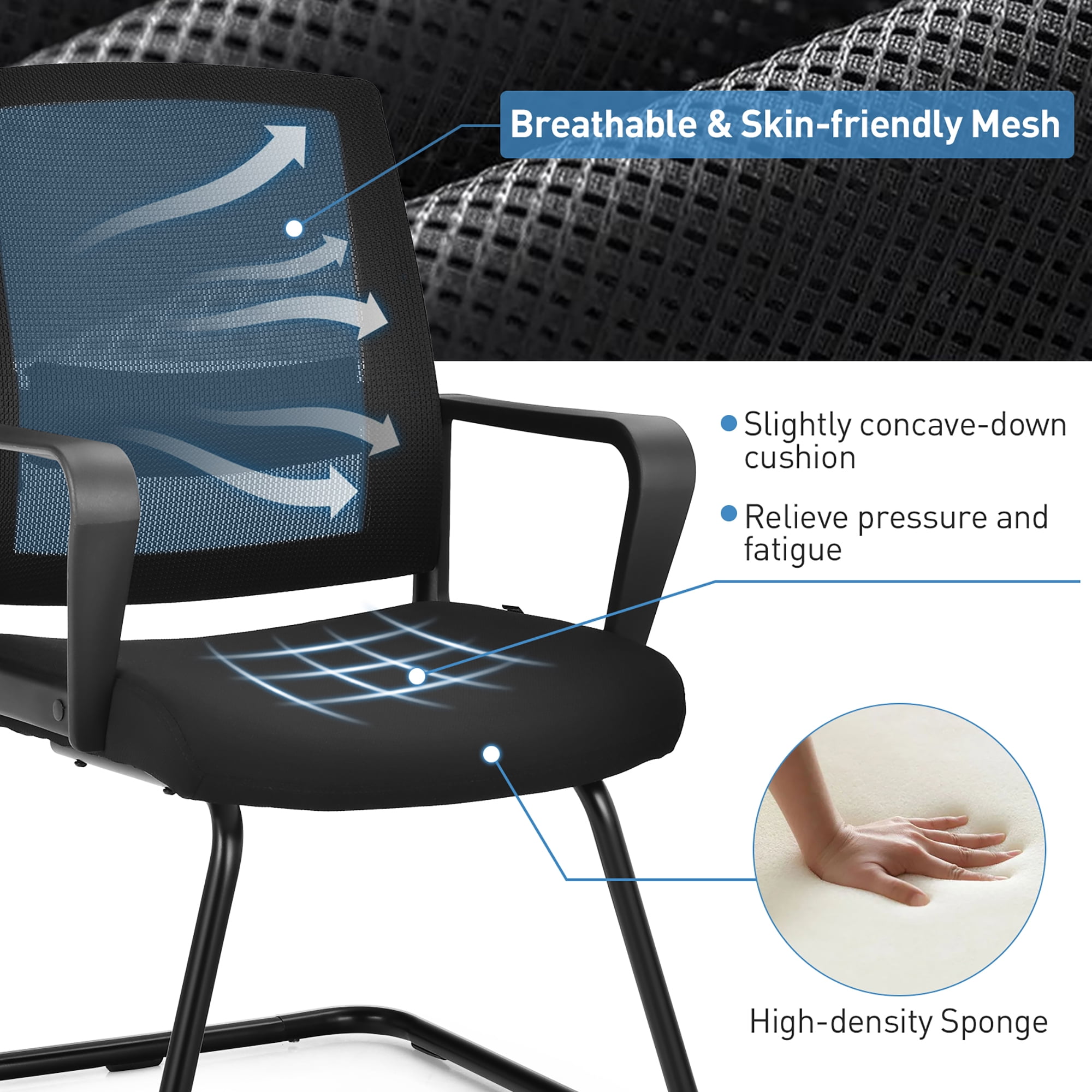 Costway Mid Mesh Back Conference Chair Reception Office Guest Arm Chair w/Lumbar Support - Image 3