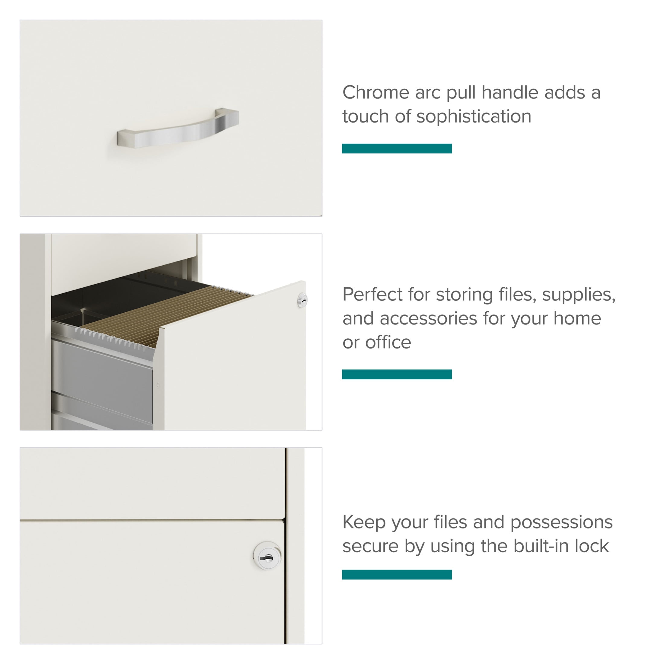 Space Solutions 18" Deep 2 Drawer Mobile Letter Width Vertical File Cabinet, White - Image 2