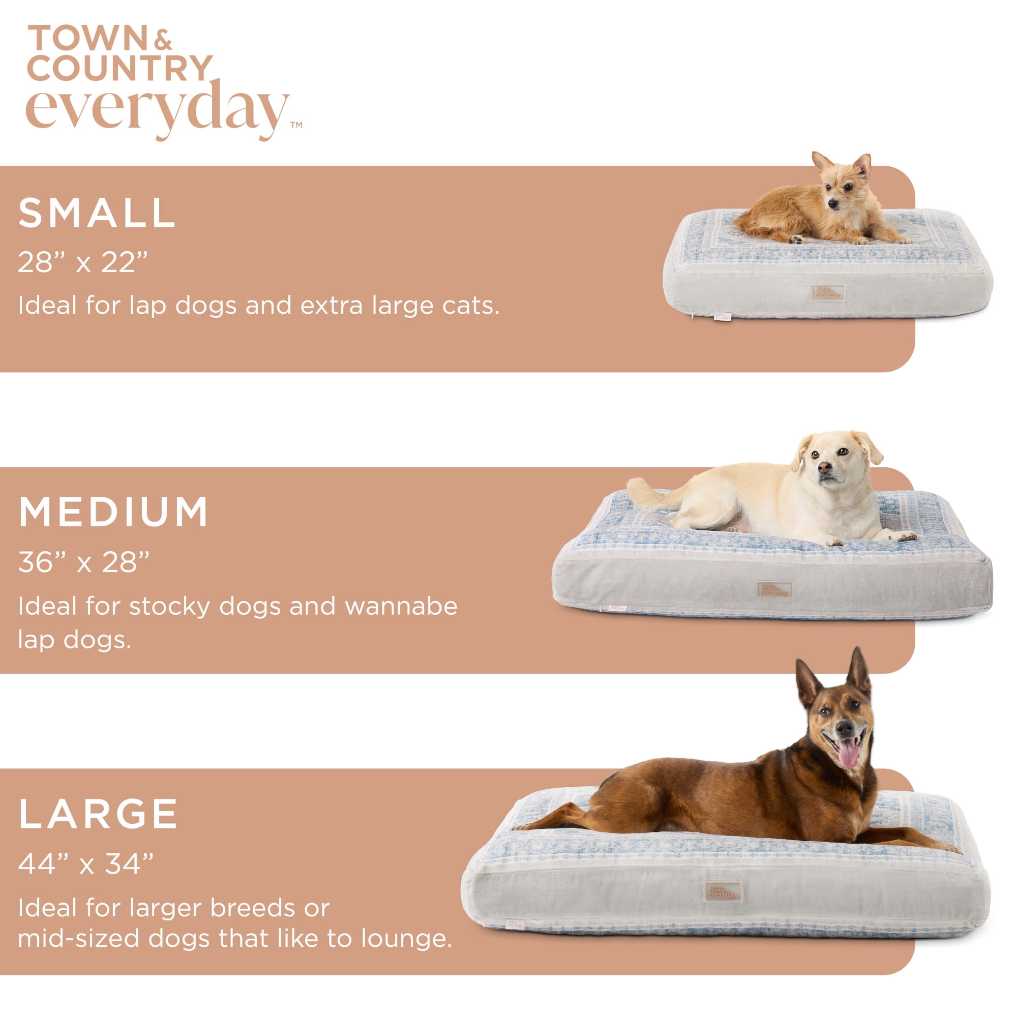 TOWN & COUNTRY EVERYDAY CuddleTown Medallion Everwash® Pillow Pet Bed, Water Repellent Floor Pillow, Machine Washable Cover, Soft & Calming, Blue/Greige, Large 44"x34"x4" - Image 6