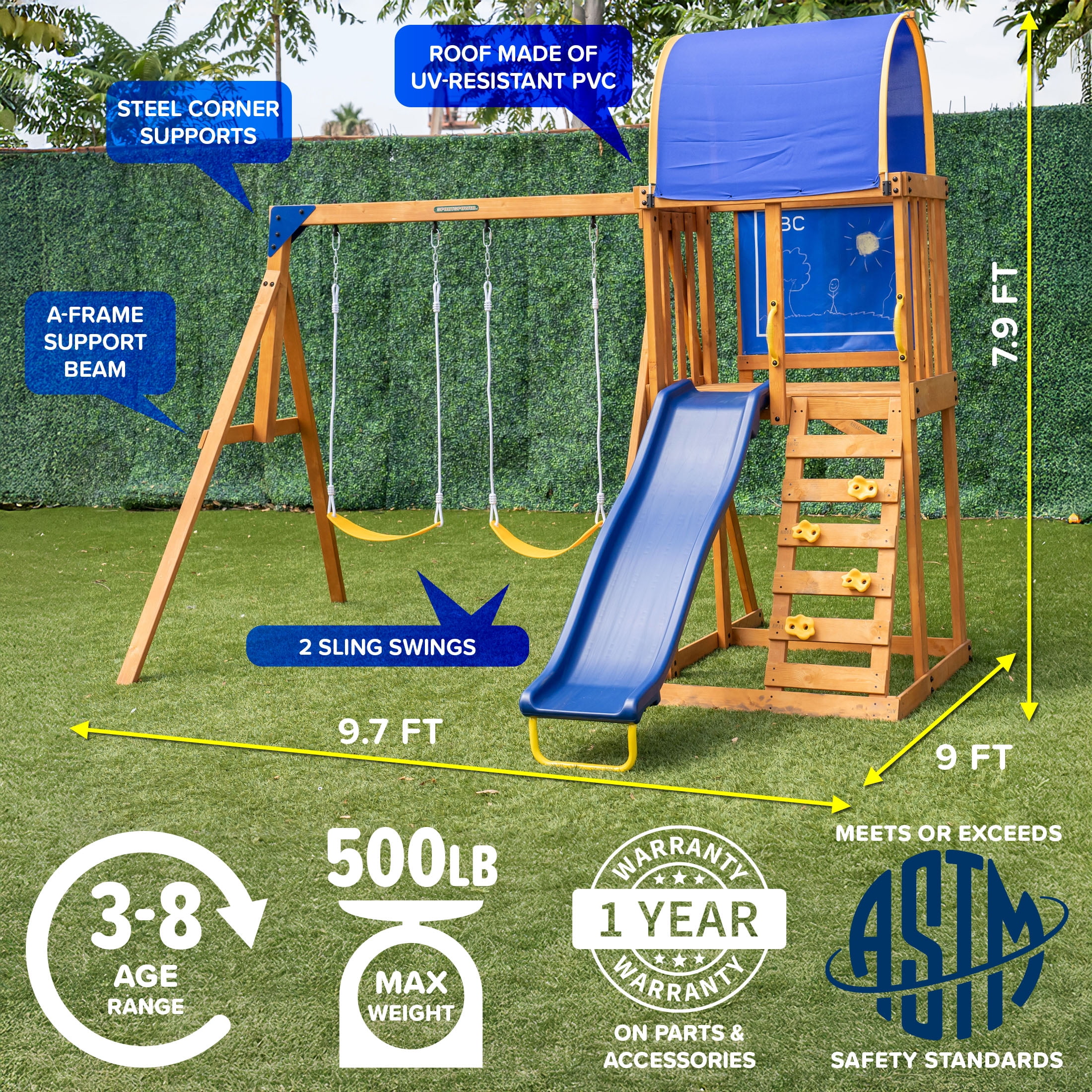 Sportspower Addison Wooden Swing Set with Heavy Duty Double A-Frame, Lifetime Warranty on Slide, & Bonus Anchor Kit - for Ages 3-8 - Image 6