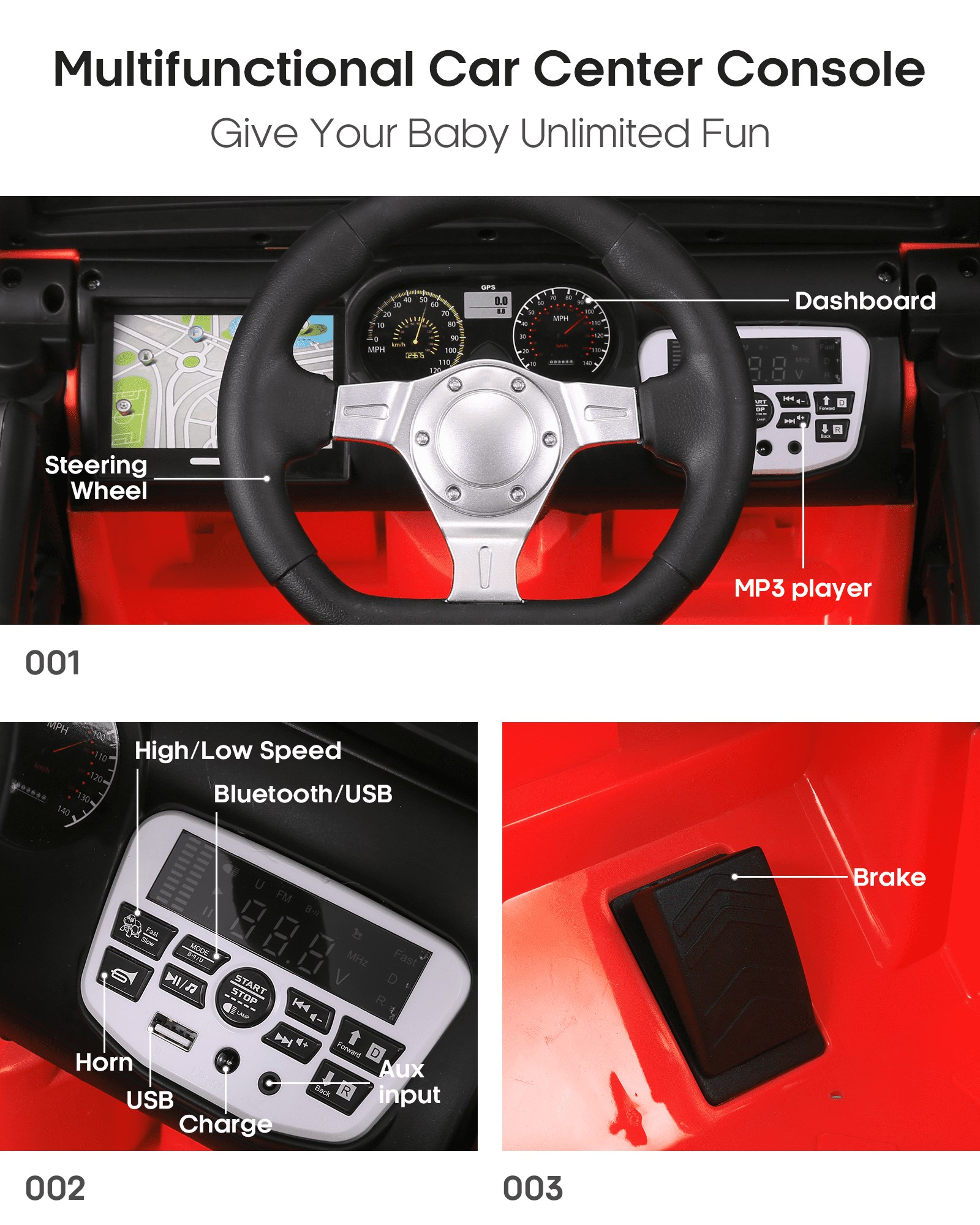 Naipo 12V Kids Ride on Truck Car , Electric Truck Car Toys, Parent Remote Control, w/Spring Suspension MP3 Player, LED Lights and Safety Belt, USB & AUX Port - Image 6