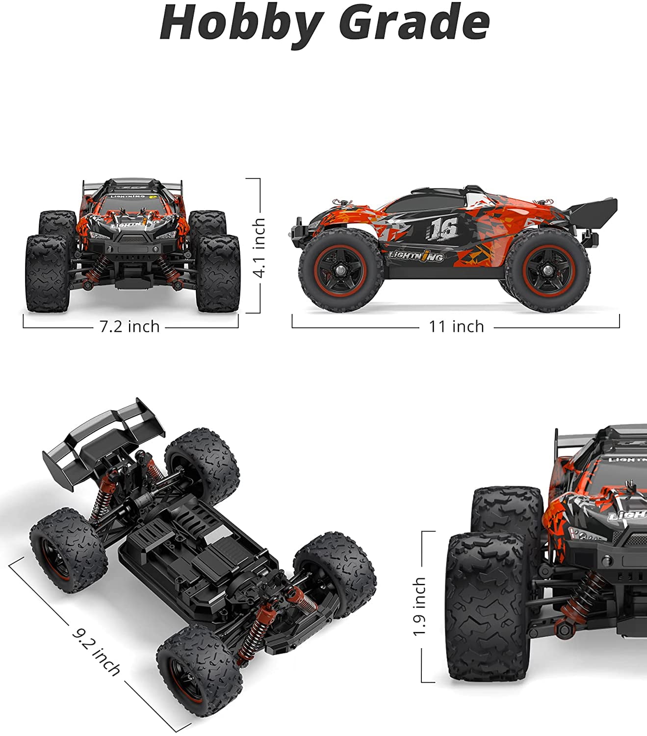 KIDOMO 1:18 Scale Brushless RC Car - 60KM/H All Terrain High-Speed & Off-Road Remote Control Car with 2 Rechargeable Batteries Hobby Monster Car 4WD RC Truck Gifts for Kids and Adults - Image 7