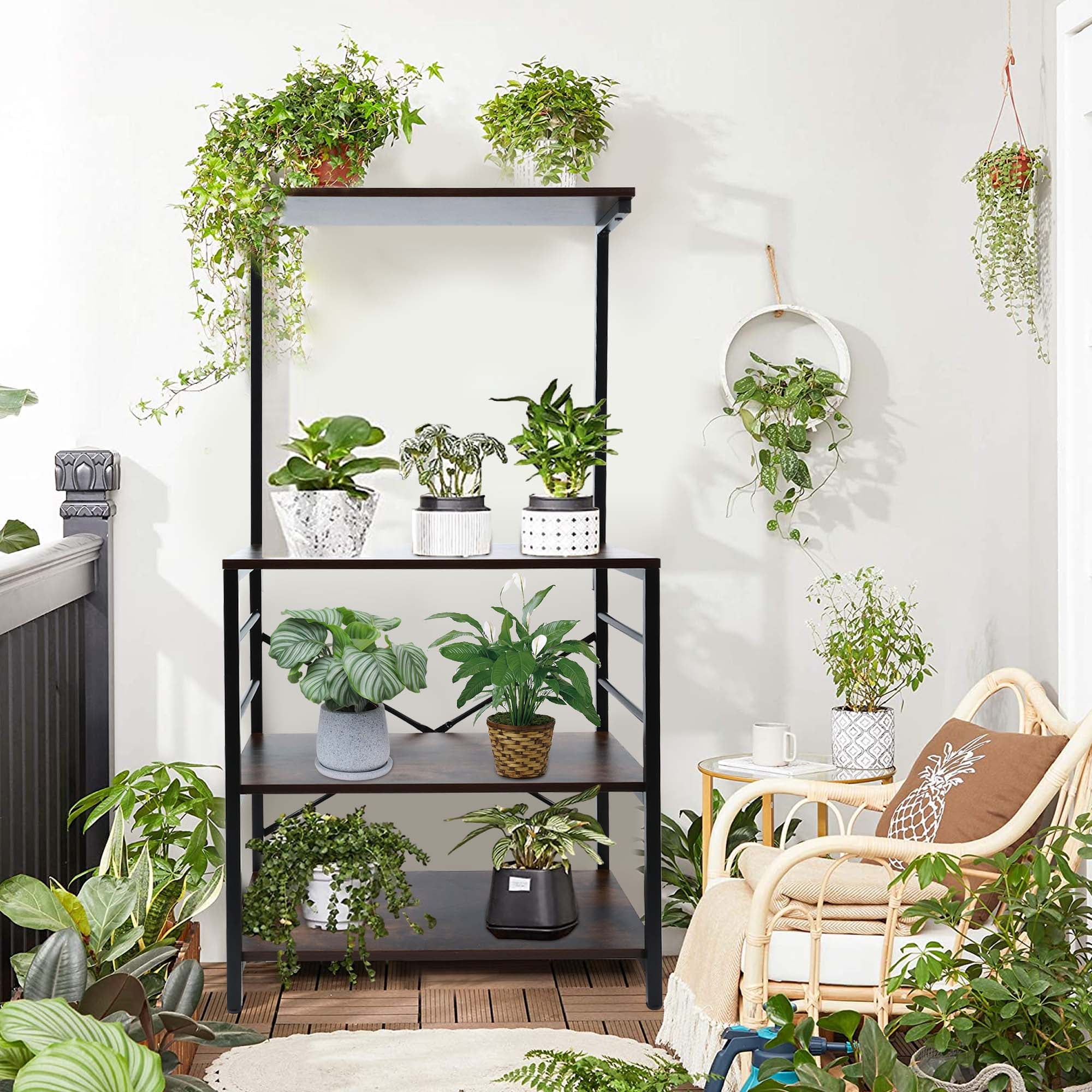 Copedvic Kitchen Bakers Rack Storage Cabinets Microwave Cart Oven Stand Coffee Bar with 6 Hooks 4 Tier Shelves - Image 7