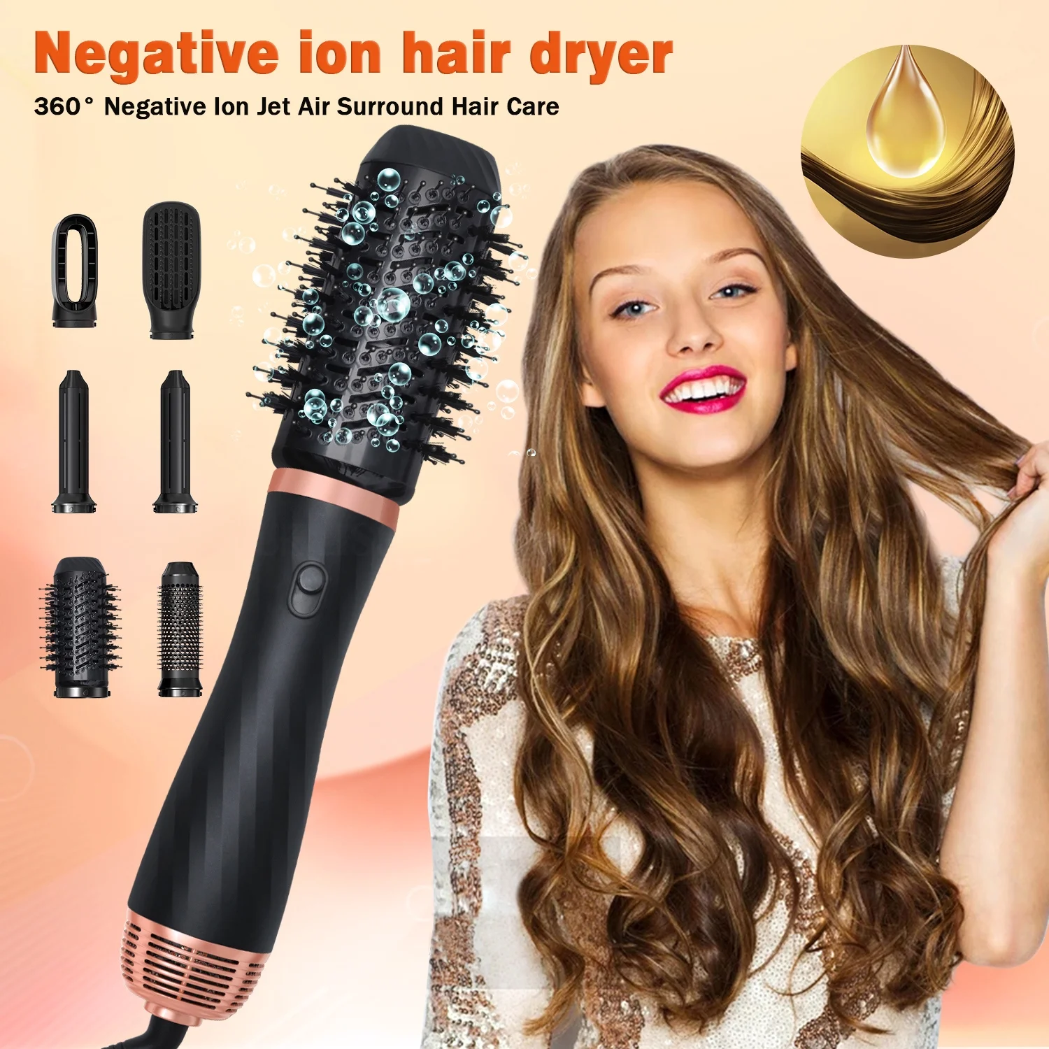Atopskins 6 in 1 Hot Air Brush, Professional Hair Dryer Brush Blow Dryer Brush Detachable Design Styling Tools 3 Temp for Straightening, Curling and Drying - Image 10